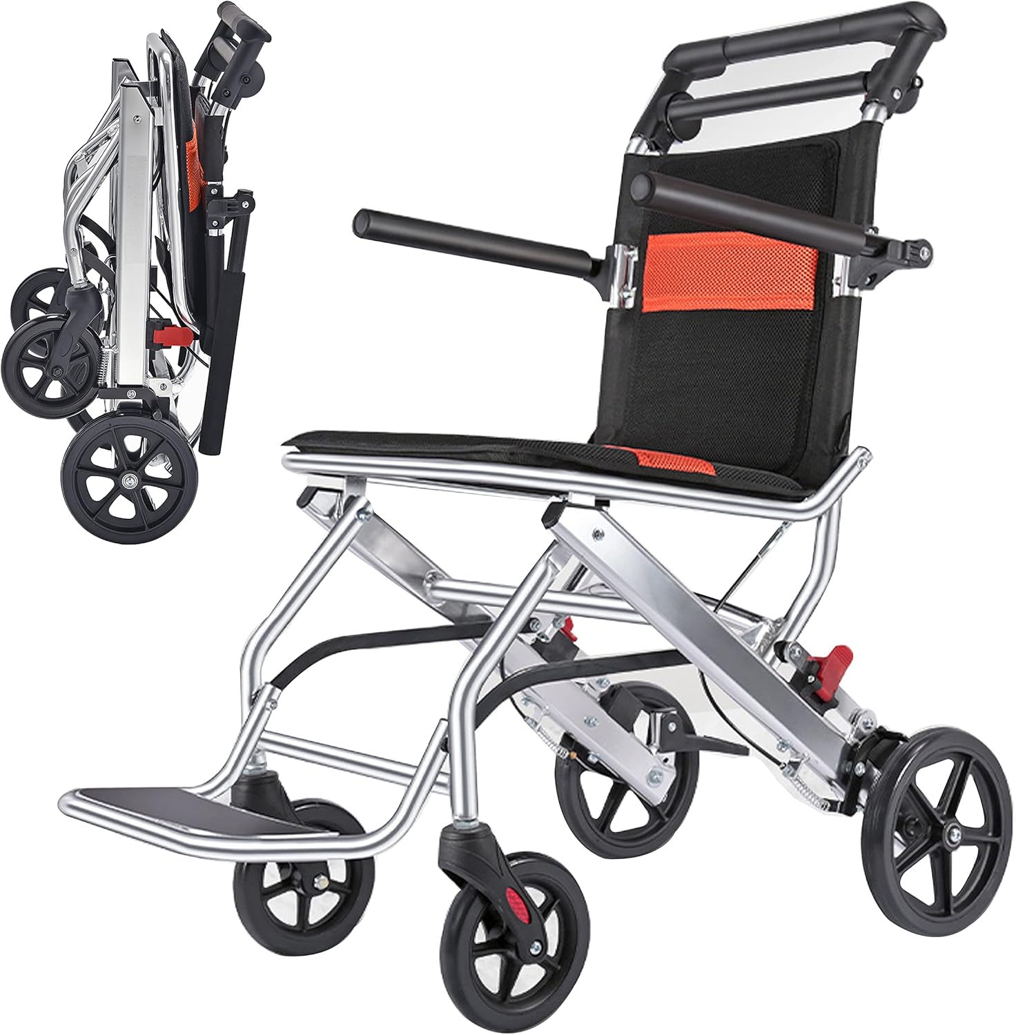 Ultra Light Transport Wheelchairs for Seniors Weight Only 19lbs, Travel Wheelchairs for Adults
