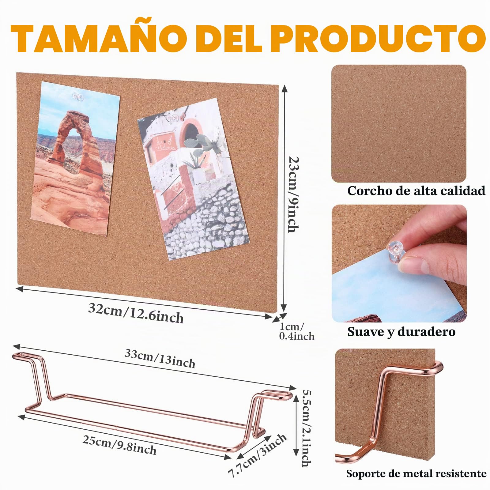 Pizarra de corcho de escritorio pequeña de 12.6 x 9 pulgadas con soporte, tablero de anuncios de oro rosa, tablero de mensajes de doble cara para oficina, escuela, hogar, con clips de carpeta,