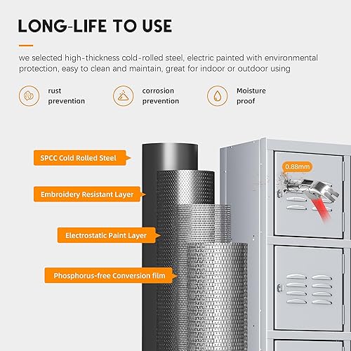 Miniatura 10 de INTERGREAT Armario de metal para empleados para gimnasio, oficina, escuela, armario alto de almacenamiento azul de 3 puertas para el hogar, garaje