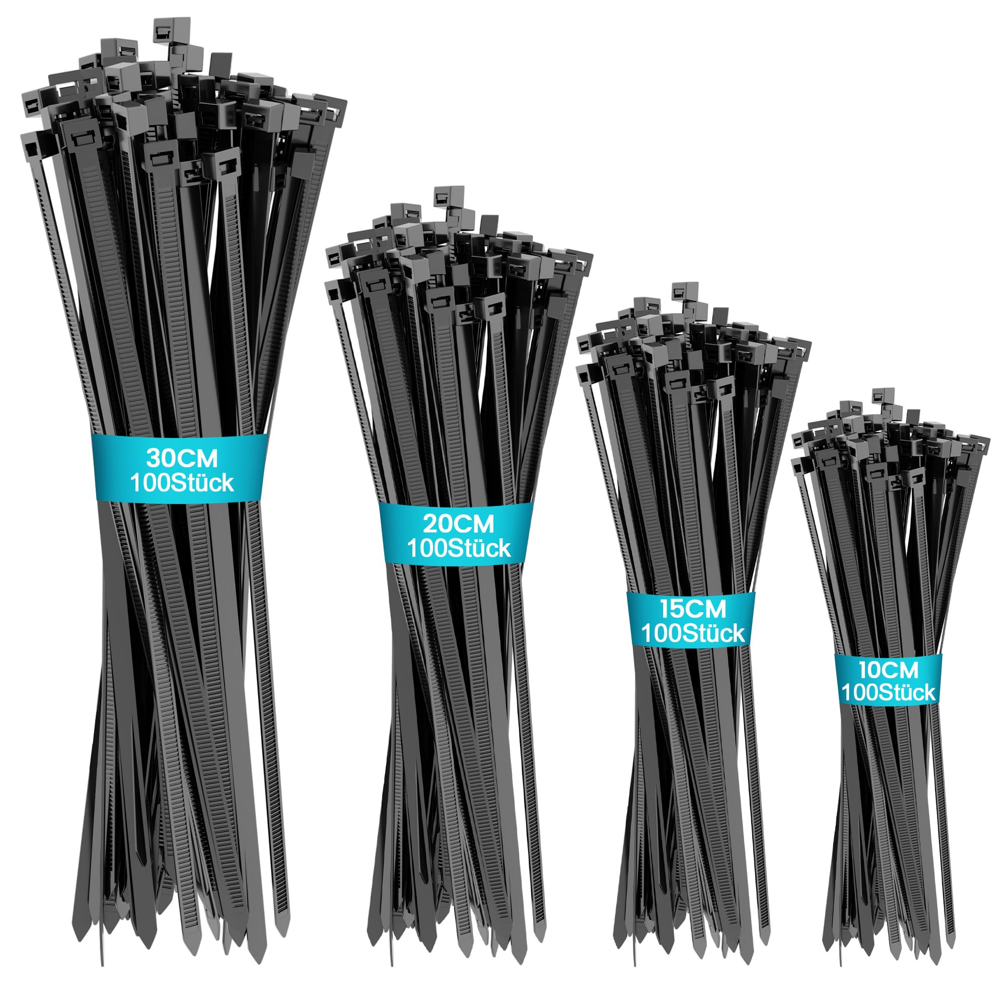 100 Stück Kabelbinder Schwarz 300mm x 7,6mm – 75KG Zugfestigkeit, UV-beständig & Wetterfest, Extra starke Kabelbinder für Garten Werkstatt Kabelmanagement & Industrie