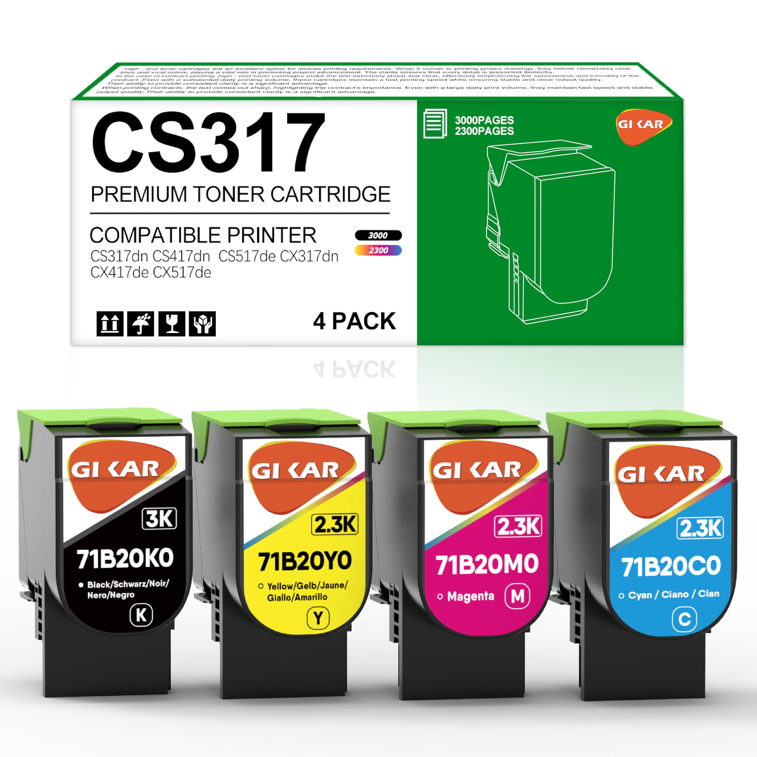 Cartouche de toner pour imprimante compatible avec Lexmark CS317dn CS417dn CS517de CX317dn CX417de CX517de CX317