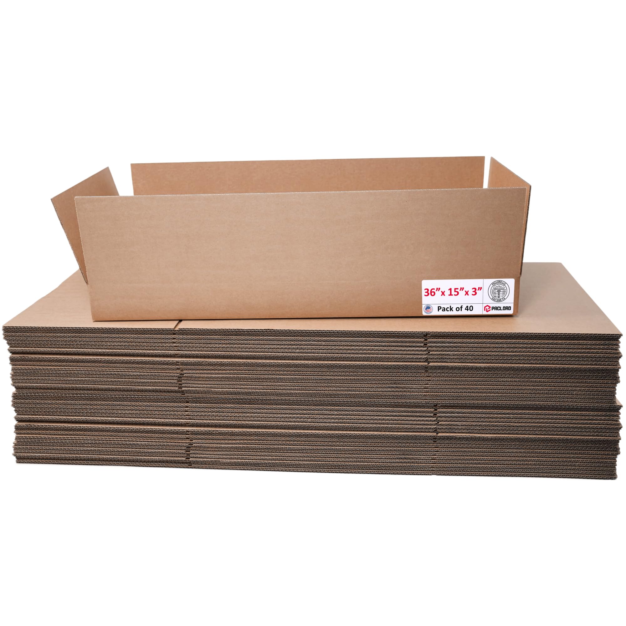 Flat Cardboard Boxes 36"L x 15"W x 3"H (Pack of 40) - USA-Made Packing Boxes for Moving, Shipping, or Storage - USPS, UPS, FedEx Approved - Professional Packing Supplies for Moving | USA-Made Packing Boxes for Moving, Shipping, or Storage - USPS, UPS, FedEx Approved - Professional Packing Supplies