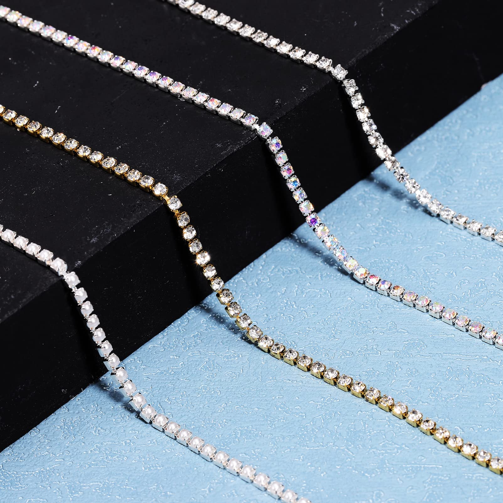 ACiyD Stück Strass-Besatz Diamant-Kristallkettenapplikationen Bling-Bordüren für DIY-Dekoration und Hochzeitskleidungsverschönerungen