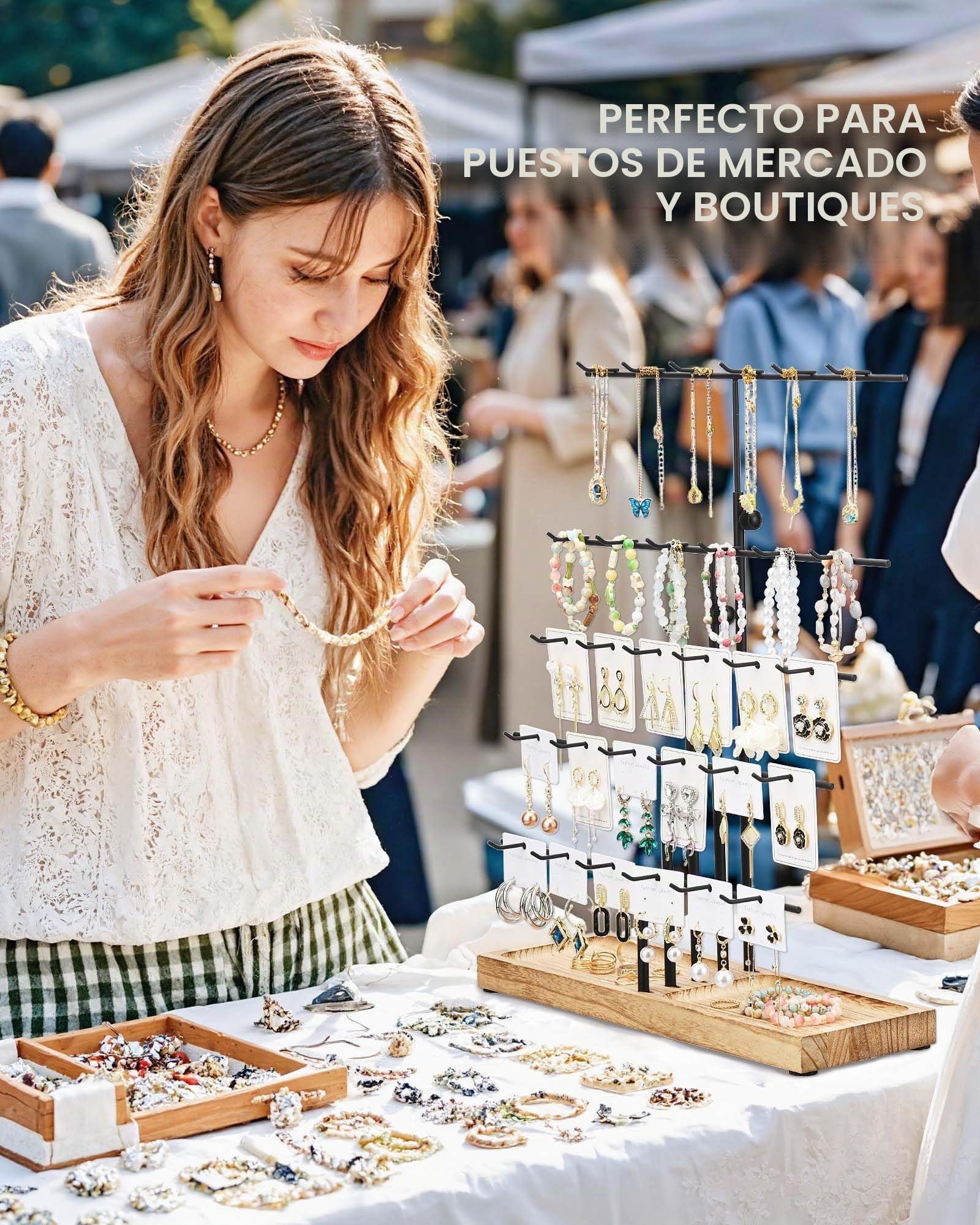 BS-VOG Organizador Pendientes Con 30 Ganchos, Expositor Pendientes Ajustable, Organizador De Pendientes Con Bandeja Para Collares Y Pulseras.
