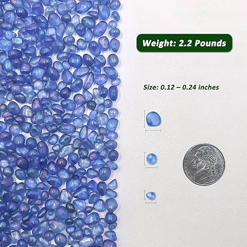 BXI 2.2 Lbs Small Aquarium Substrate Gravel Sand, Polished Smooth Fish Tank Gravel, Colorfast Uncoated Vibrant Blue Sea Glass, Decorative Stones for Vase Fillers, Fairy Garden, Potted Plants(Multicolored Light Blue,2.2 lbs- 0.12''-0.24''(Small))