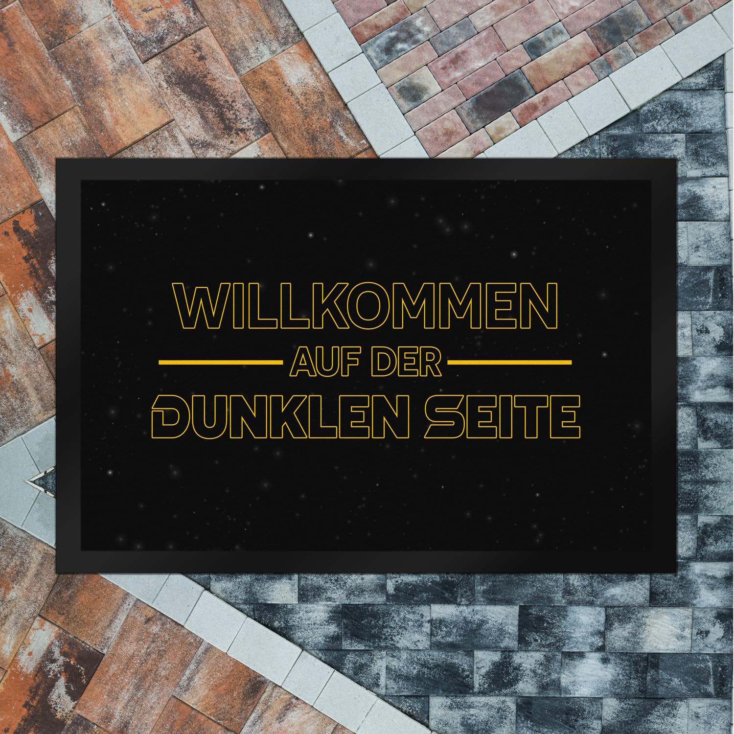 speecheese Willkommen auf der dunklen Seite Fußmatte XXL in 50x75 cm mit Sternenoptik Sterne Krieg Haustür Kinderzimmer Geschenkidee Weltraum unendliche Raum Weiten War Galaxien Stars Star
