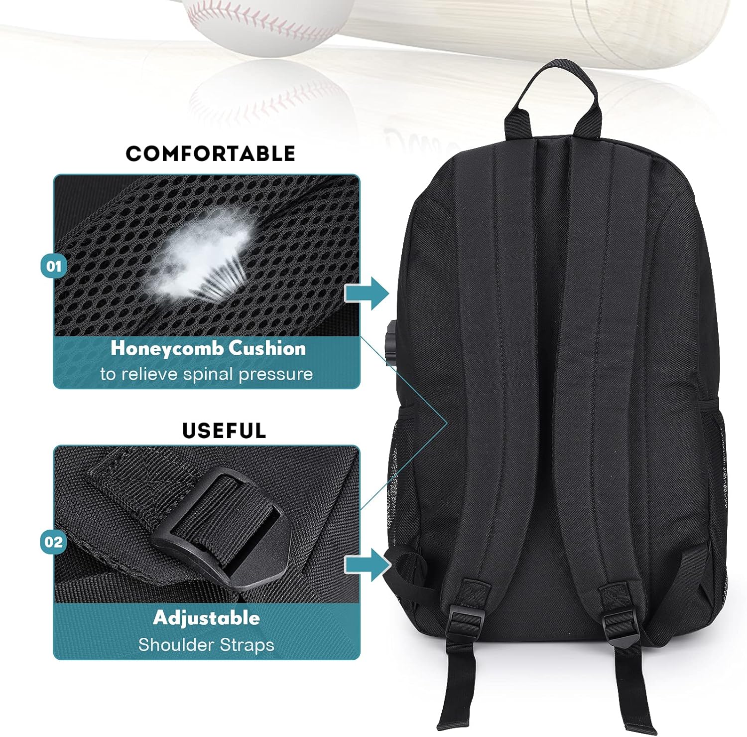 Kids Backpacks for Boys, Elementary School College Bookbag Lightweight Laptop Bag Baseball Anime Luminous Backpack with USB Charging Port, Anti Theft Lock and Pencil Case, Black - Image 5