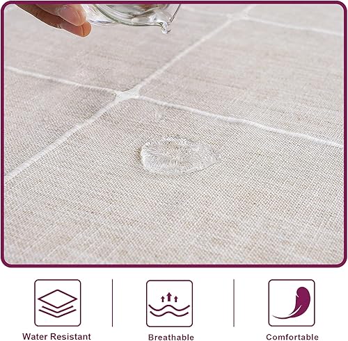 Miniatura 2 de PHF Mantel rectangular antiarrugas, antiencogimiento, con borla, manteles lavables de lino para cocina, comedor, patio, sala de estar, 53.9 x