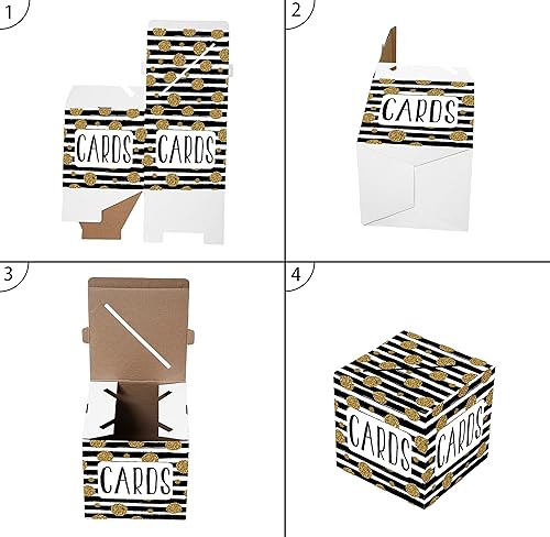 Miniatura 3 de Caja de tarjeta negra y dorada 8 x 8 x 8 pulgadas, soporte para caja de regalo o caja de dinero para boda, bebé o despedida de soltera, cumpleaños,