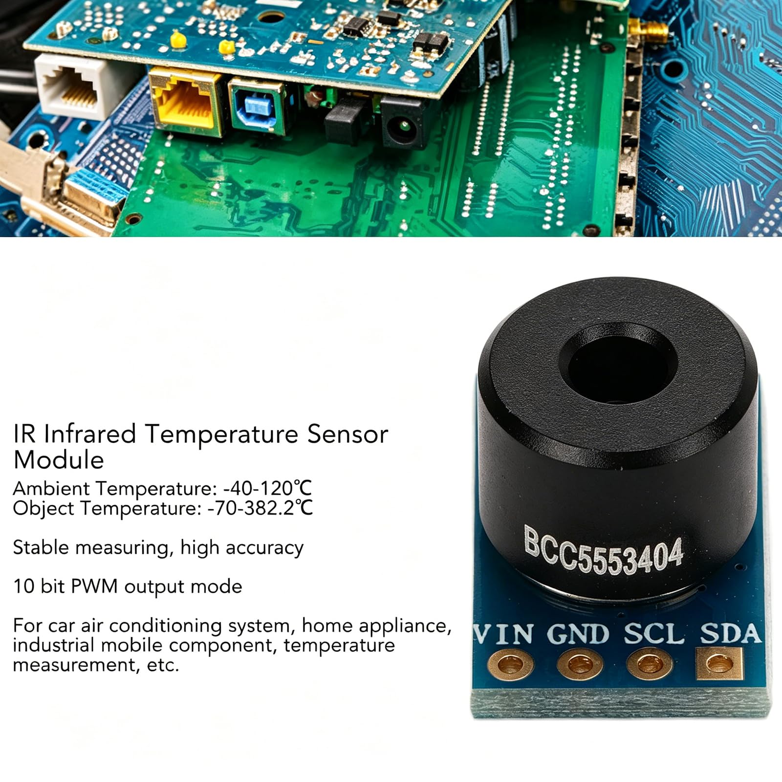 Module de Température Infrarouge Mlx90614, -70 À 382,2°C Module de Contrôle de Capteur Ir Détecteur de Température Sans Contact Gy-906-Bcc Mlx90614Esf, pour Climatisation, Détection de Mouvement