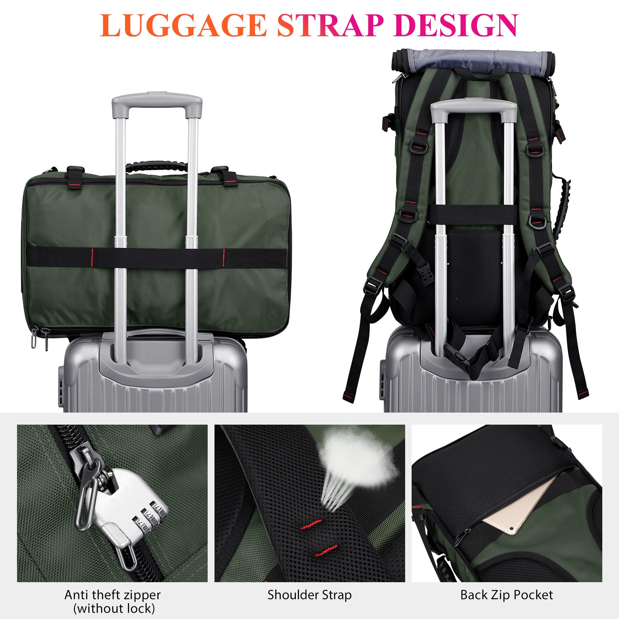 WITZMAN Reiserucksack Herren Nylon USB für 17 Zoll Laptop | Handgepäck-Design, Großer Stauraum, Praktische Organisation und Komfortables Tragen für Reisen, Arbeit, Alltag, B685 Grün