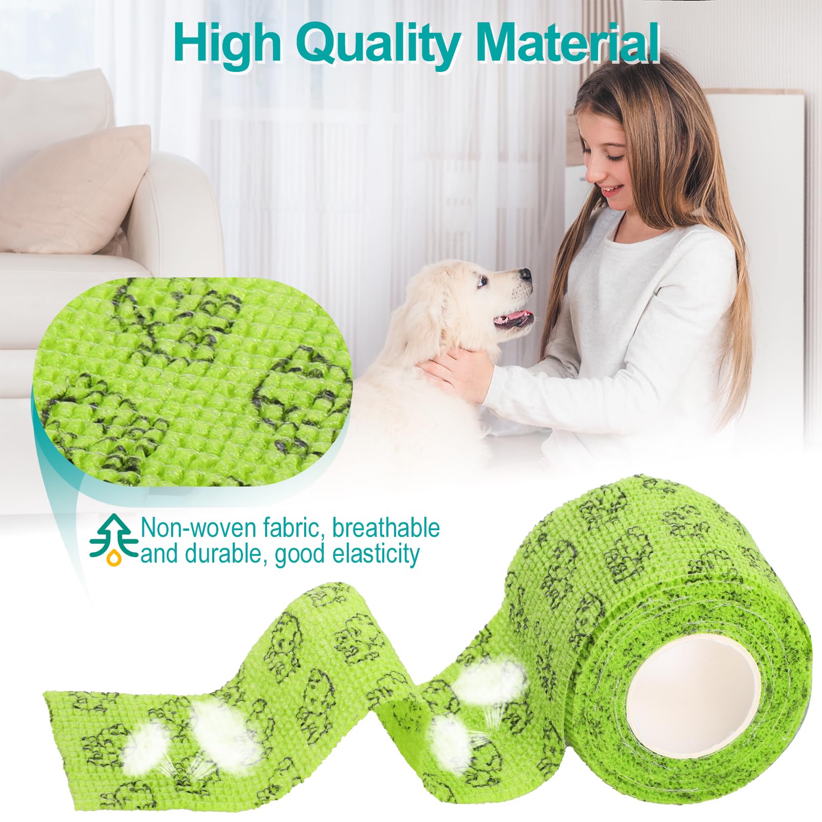 7pcs Benda Elastica Autoadesiva，GeeRic 5*4,5M Bendaggio Veterinario Traspirante Non Tessuto Non Colla Bende Nastro Elastico per Immobilizzare Mani, Ginocchia,Caviglia Animali Domestici/Atleta/Ferito