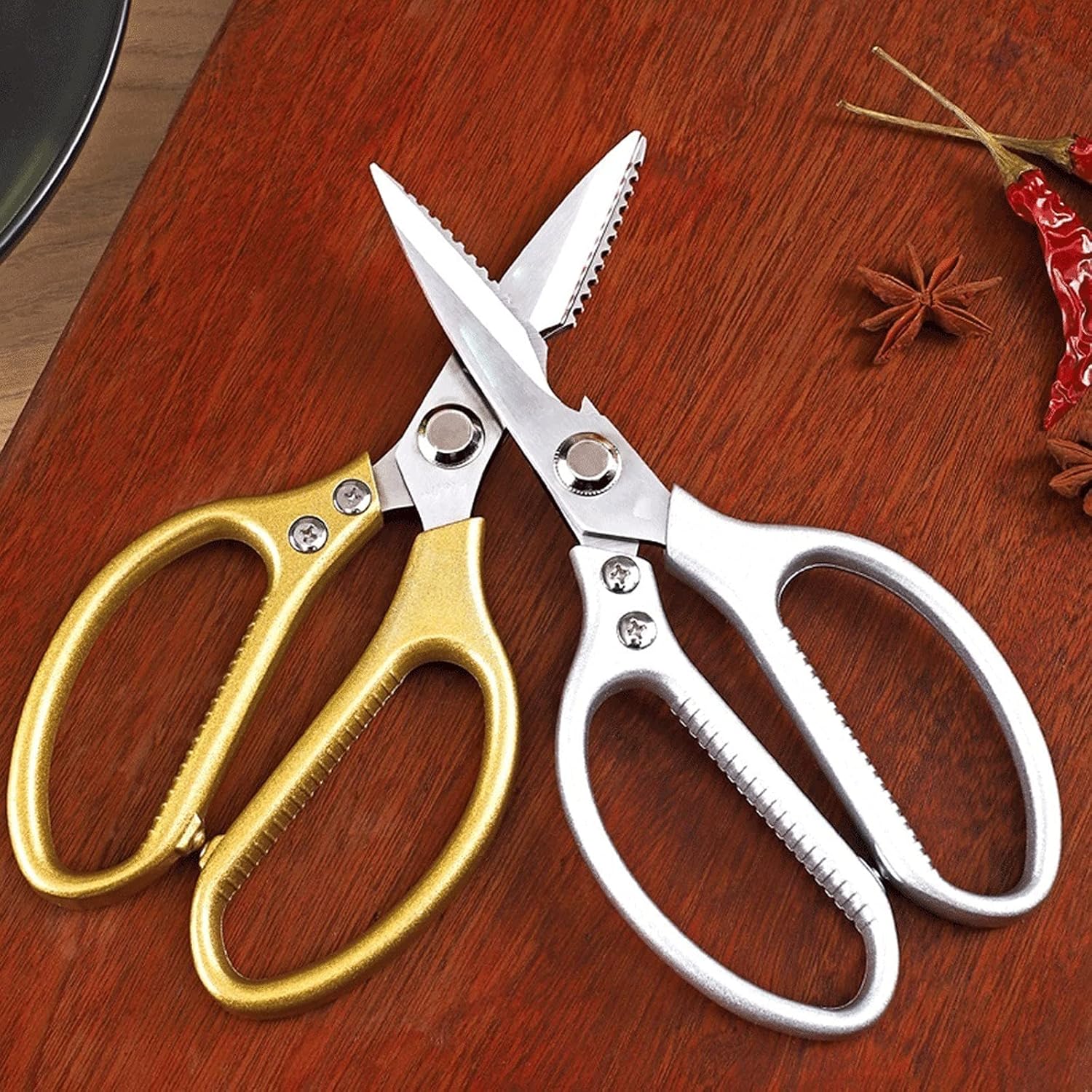 Professional Kitchen Scissors Heavy Duty Shears Ultra Sharp Stainless Steel MultiFunction Kitchen Scissors(Gold)