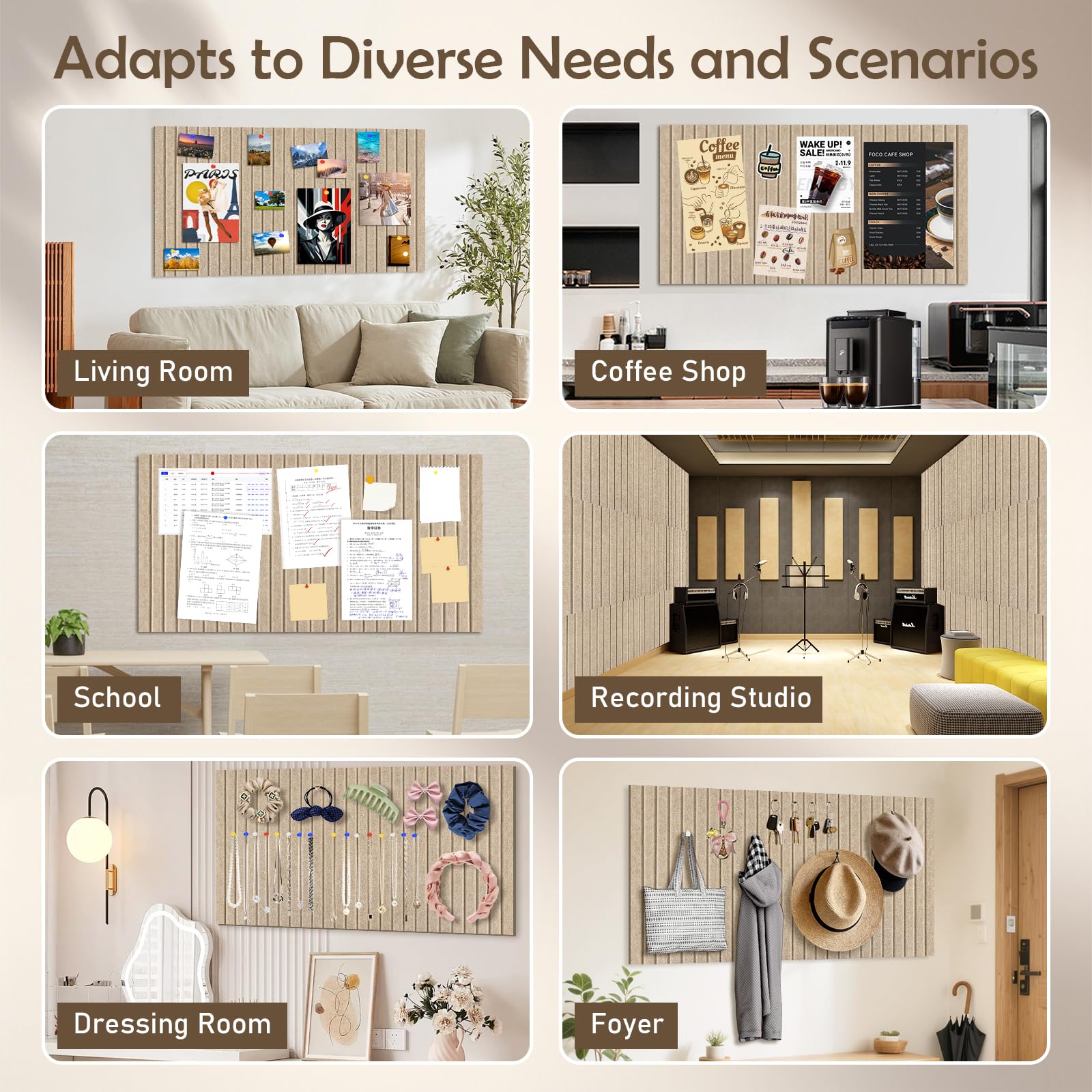ALANGDUO Tableau Liege Mural 80 x 40 cm, Grand Tableau d'affichage en Feutre avec Punaises, 0,9 cm d'Épaisseur, Tableaux en Liège pour Bureau, Maison, Cuisine, École et Magasin, Camel Foncé