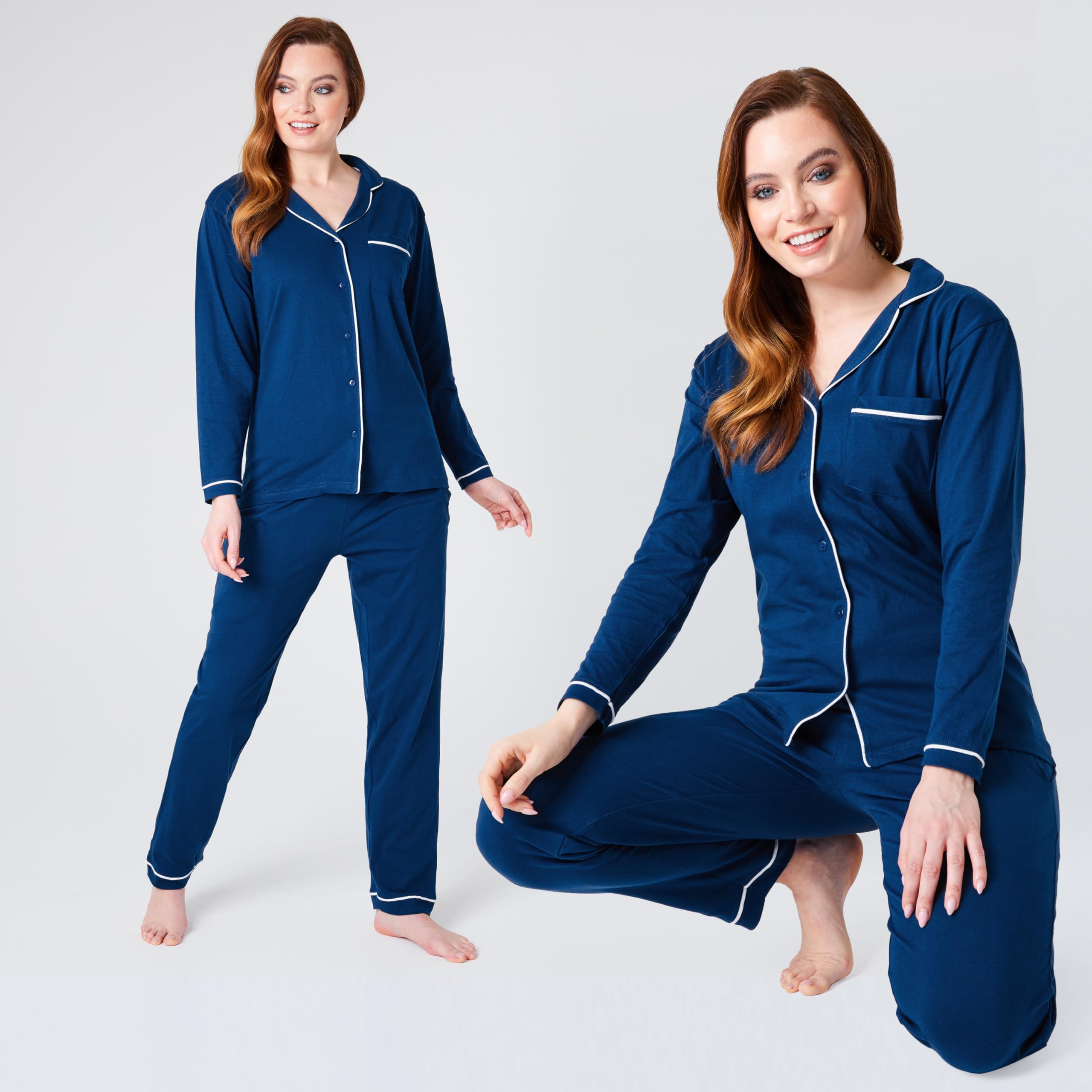 CityComfort Pigiama Donna - Pigiama Lungo Maglia con Bottoni a Maniche Lunghe S-XL - Pigiama Due Pezzi in Cotone Invernale Autunnale