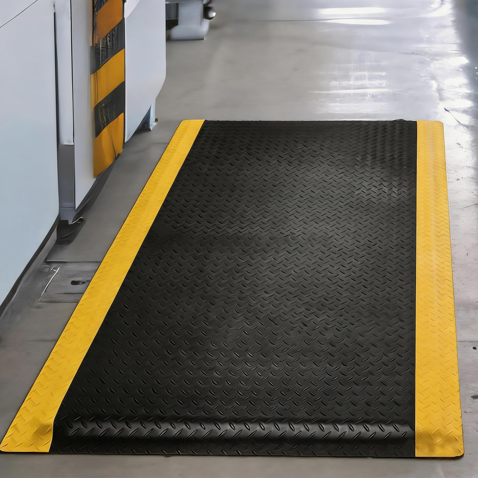 92x152cm Anti-Ermüdungsmatte Ergonomische Arbeitsplatzmatte | Anti Fatigue Stehmatte Komfort Antimüdigkeitsmatte für Steharbeitsplätze, Küche, Werkstatt und Fließband (Schwarz-gelb)