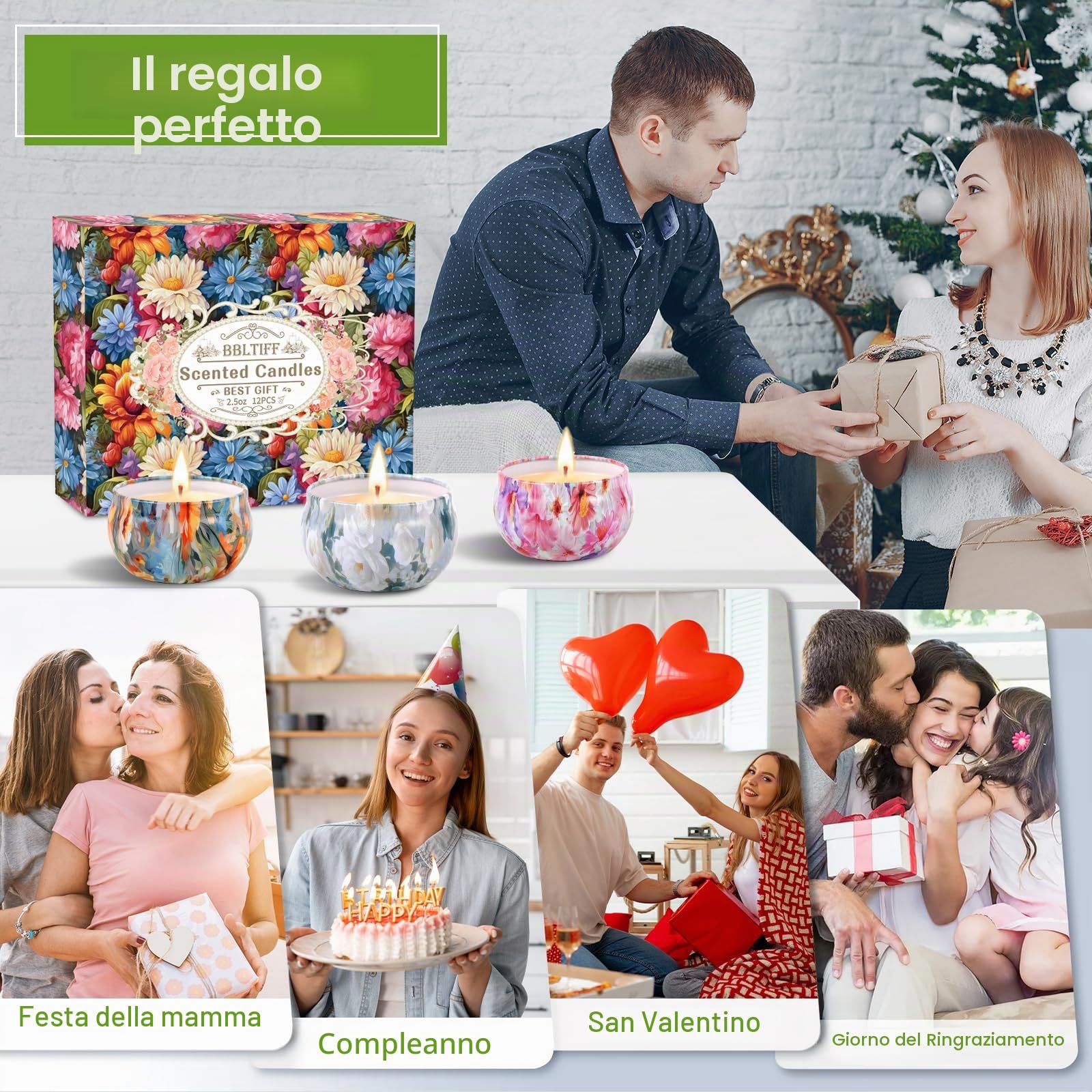 Candele Profumate, 12 Pezzi Set Candele Profumate, Candele Decorative, Candela Profumata Regalo Cera di Soia Naturale, per Bagno, Matrimonio, Yoga, Natale, Regali di Compleanno (12 Profumi)