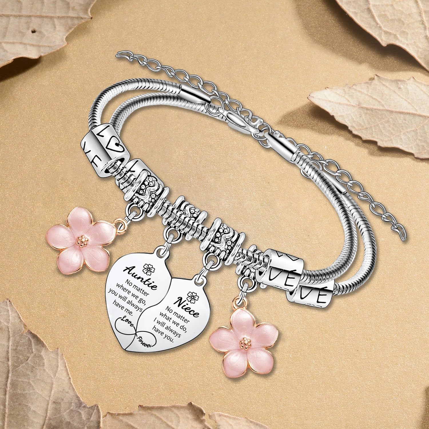 Auntie Niece Bracelets for 2 Pcs Heart Matching Bracelets for Auntie and Niece Gifts for Aunt Christmas Birthday Present for Aunt and Nieces Bracelet Jewelry Thanksgiving Gift - Image 2