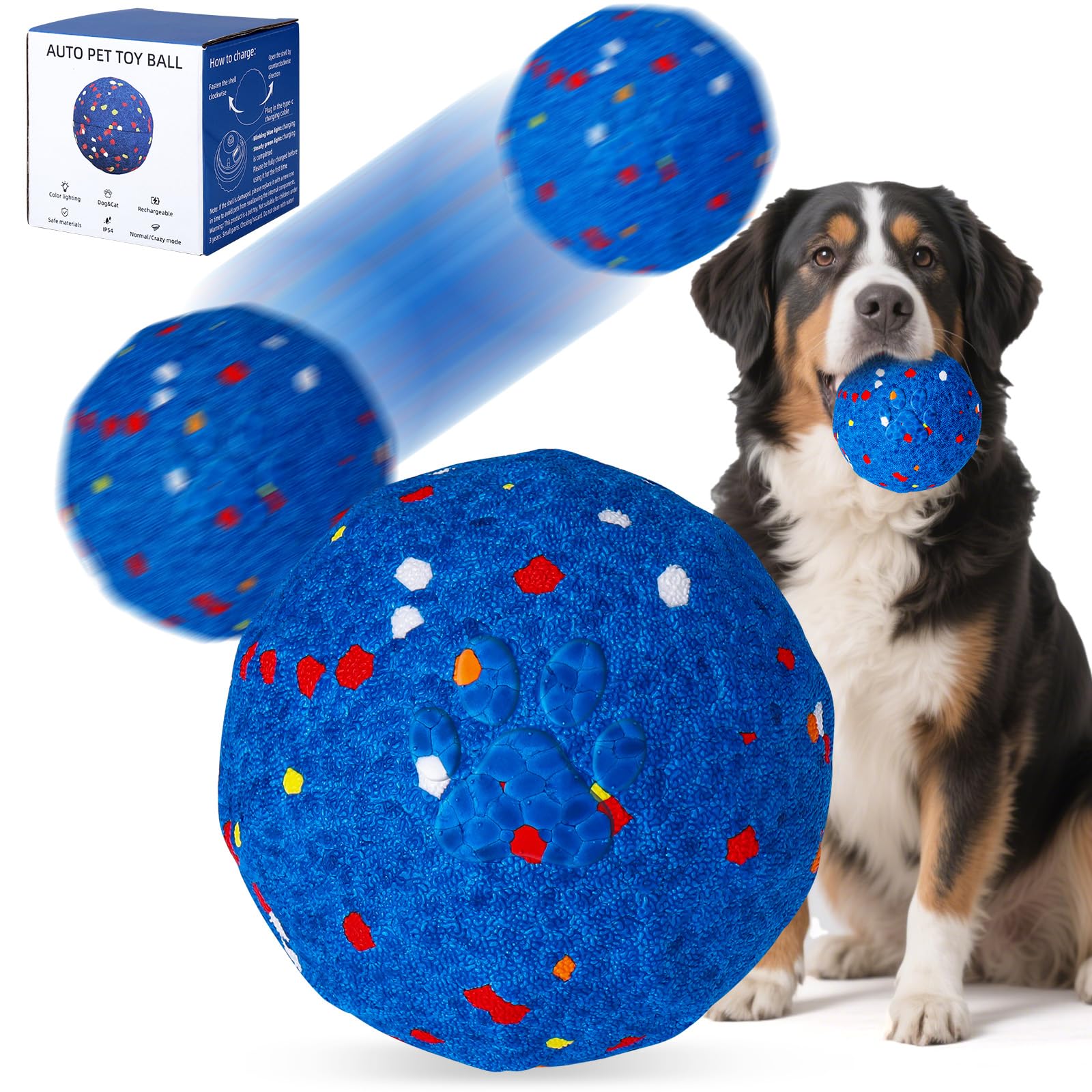 BABORUI Interactive Dog Toys Ball Automatic E-TPU Tough Dog Toys for Aggressive Chewers Rechargeable Indestructible Dogs Ball for