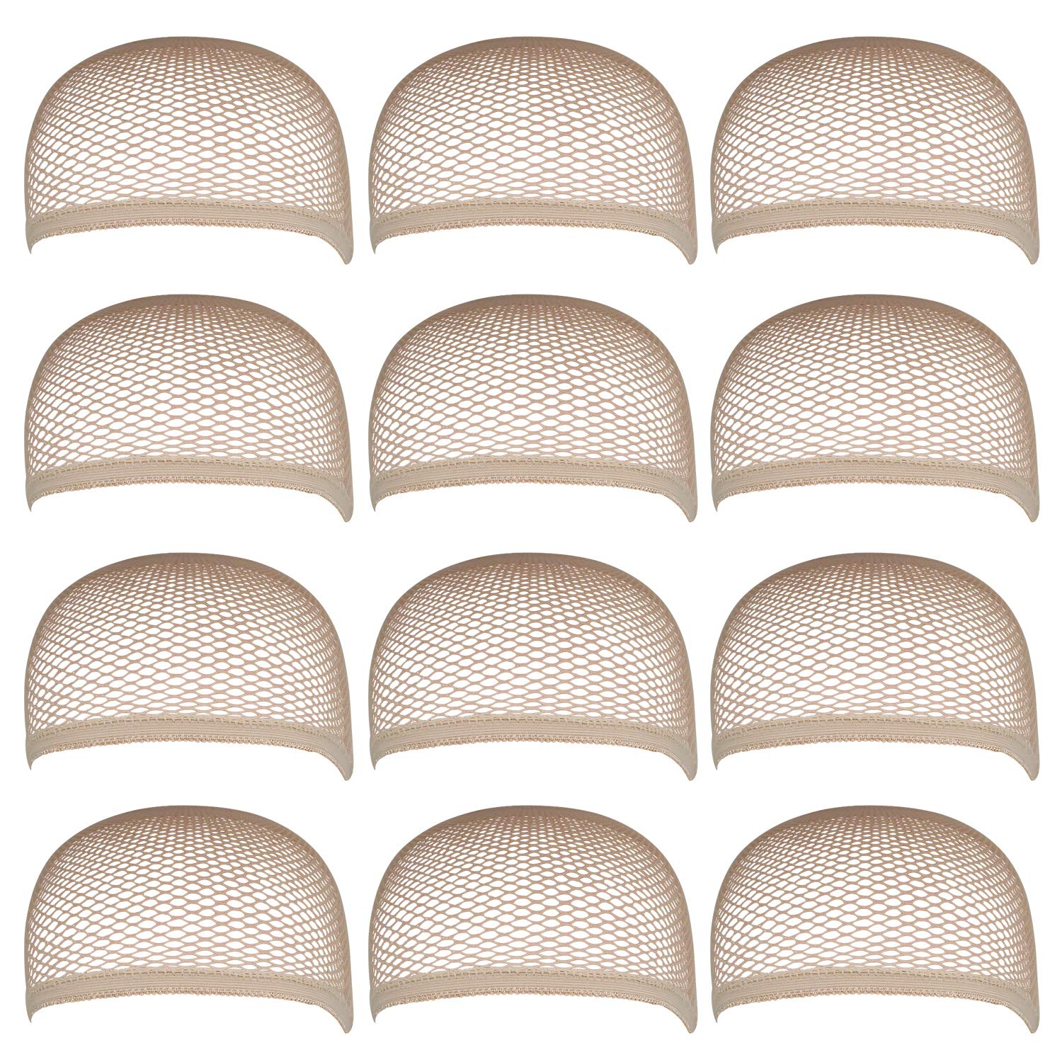 Blisstime Pack of 12 Wig Cap Open End Mesh Net Liner Weaving Cap (beige)