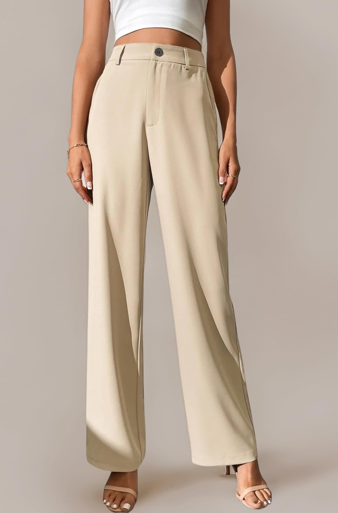 Trousers for Woman Pants Women's Formal Office Korean | Beige Track Pant | Straight | Cotton Spandex Stretchable Trouser | High-Waisted Bottom Wear