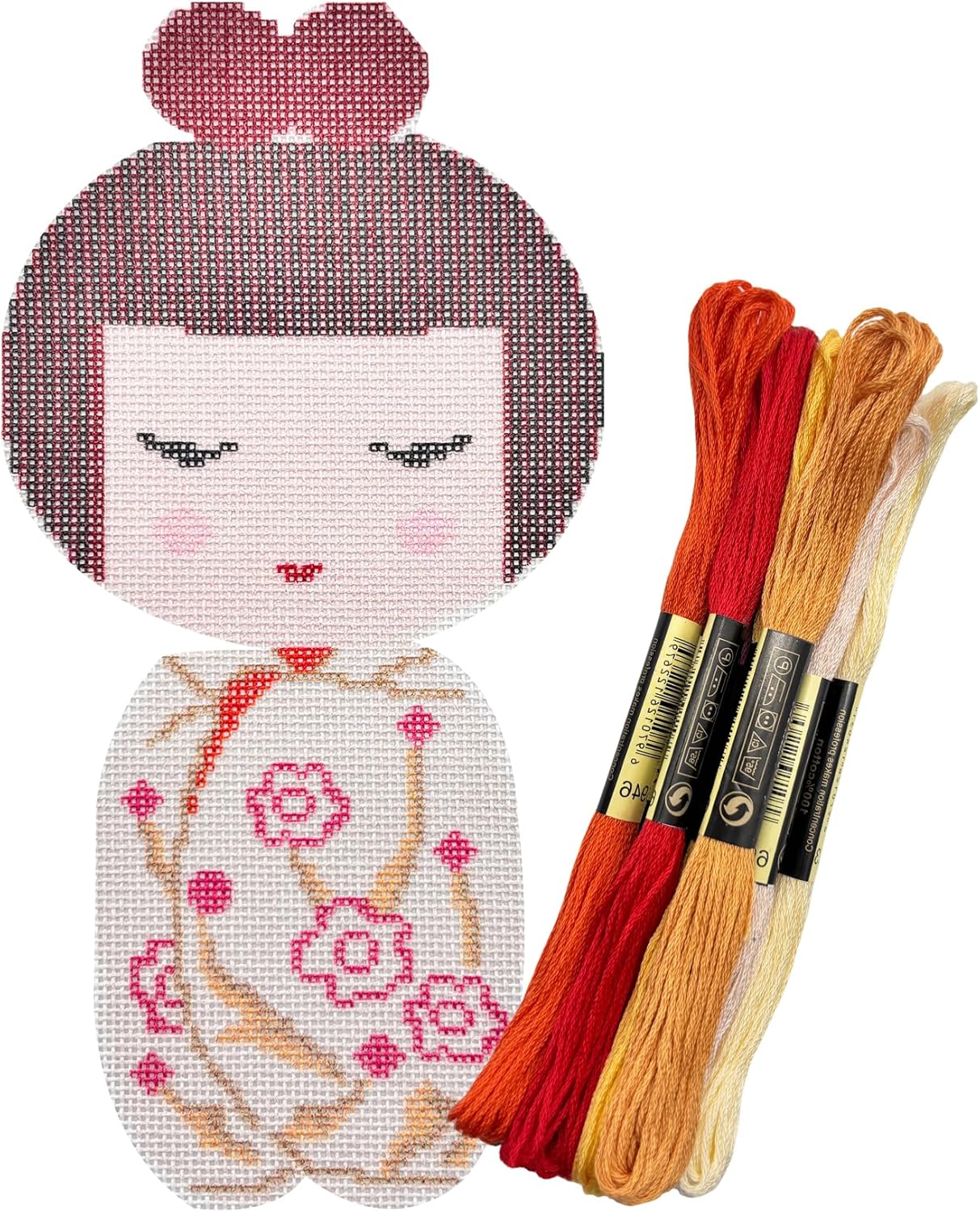 Howie's Needlepoint Needlepoint Kits, 18CT Printed Embroidery Pattern Starter Kits, Stamped Patterns Canvas Kits(Japanese Doll-Lotus,4x8inch)