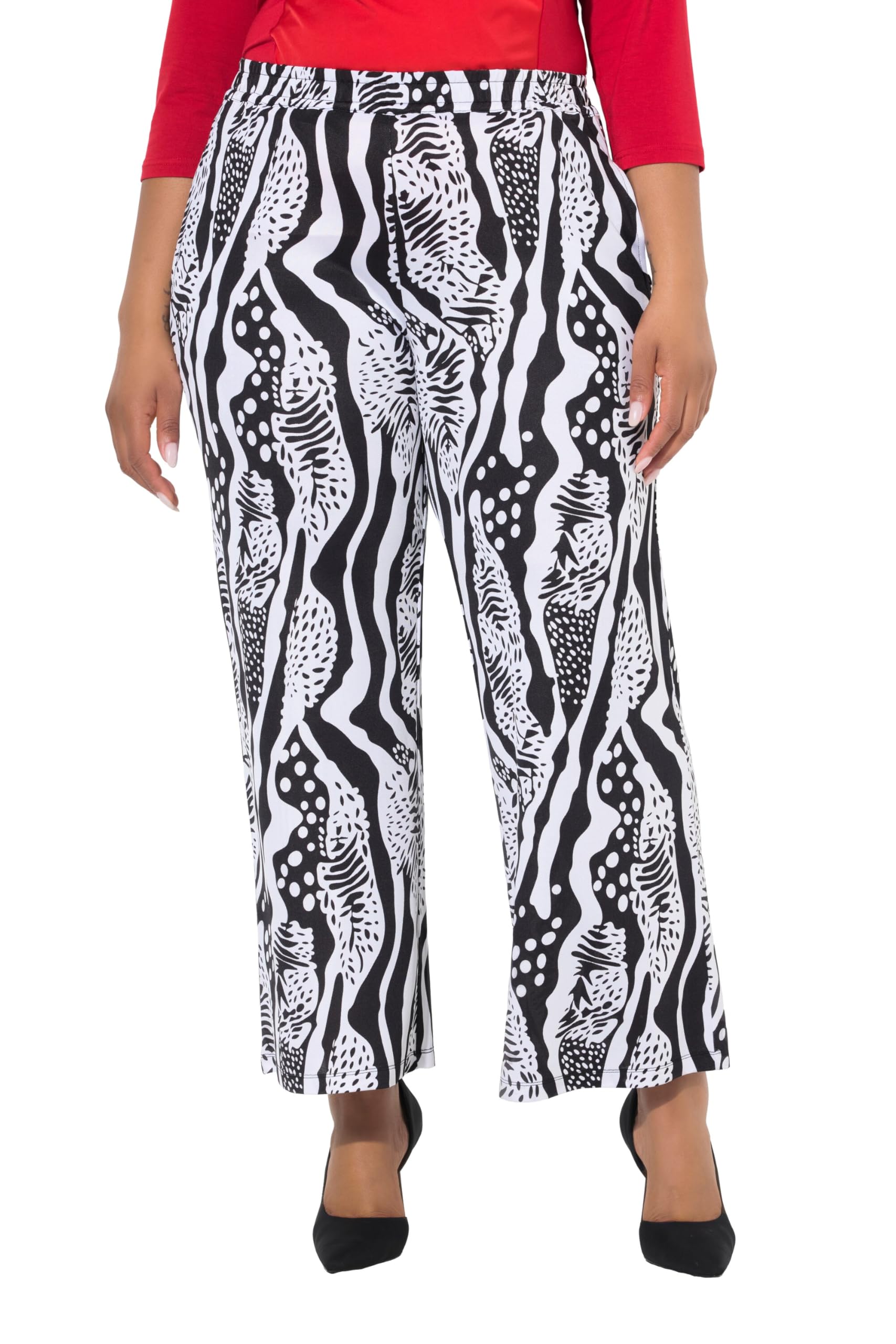 Ulla Popken Damen große Größen Übergrößen Plus Size Slinkyhose, weites, gerades Bein, Elastikbund 842731