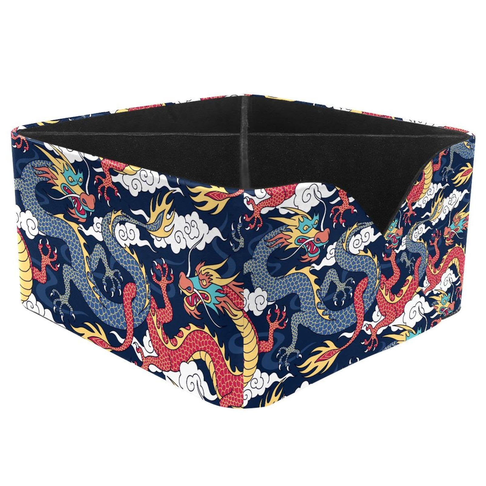 KengjuTesu Blue and Red Dragons Fighting in the Clouds Desktop Organizer Pen Holder, Rectangular Pencil Cup for Office, Study and Makeup Stations