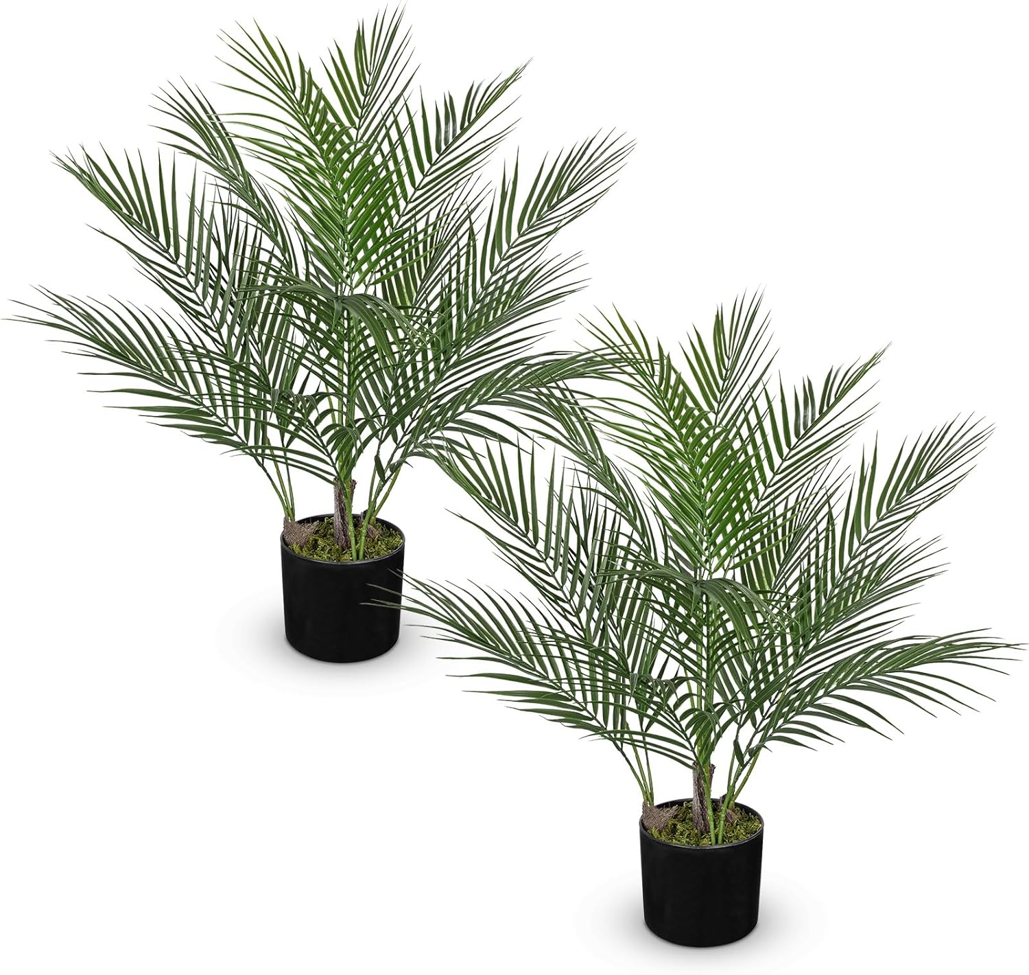2 Pc Artificial Ficus Tree 4ft Silk Fake Ficus Leaves Plant 120cm Potted Faux Ficus Tree with Decorative Moss Dual Trunks Indoor Outdoor Faux Green Tree for Home Garden Office House Livingroom Décor