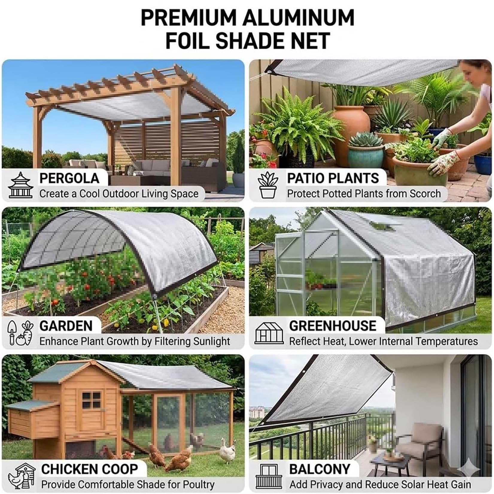 Silber Schattiernetz reflektierende UV 4x6m Aluminium Schattierungsnetz Atmungsaktive Kühlung,85% Schattiernetz Mit Ösen Einfachen Aufhängen,Sonnensegel für Gewächshäuser Garten Patio Pflanze