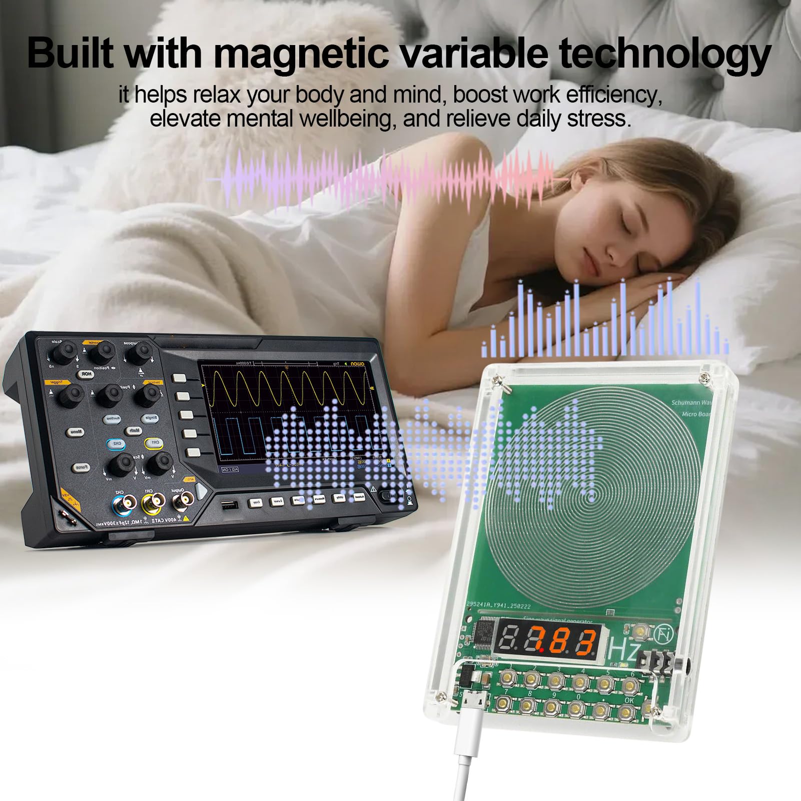 Frequenzgenerator V2 mit einstellbarer Frequenz 0,1 Hz bis 30 kHz, Schumann‑Resonanz 7,83 Hz für Stressabbau, Meditation und verbesserten Schlaf, USB‑ und DC‑Stromversorgung
