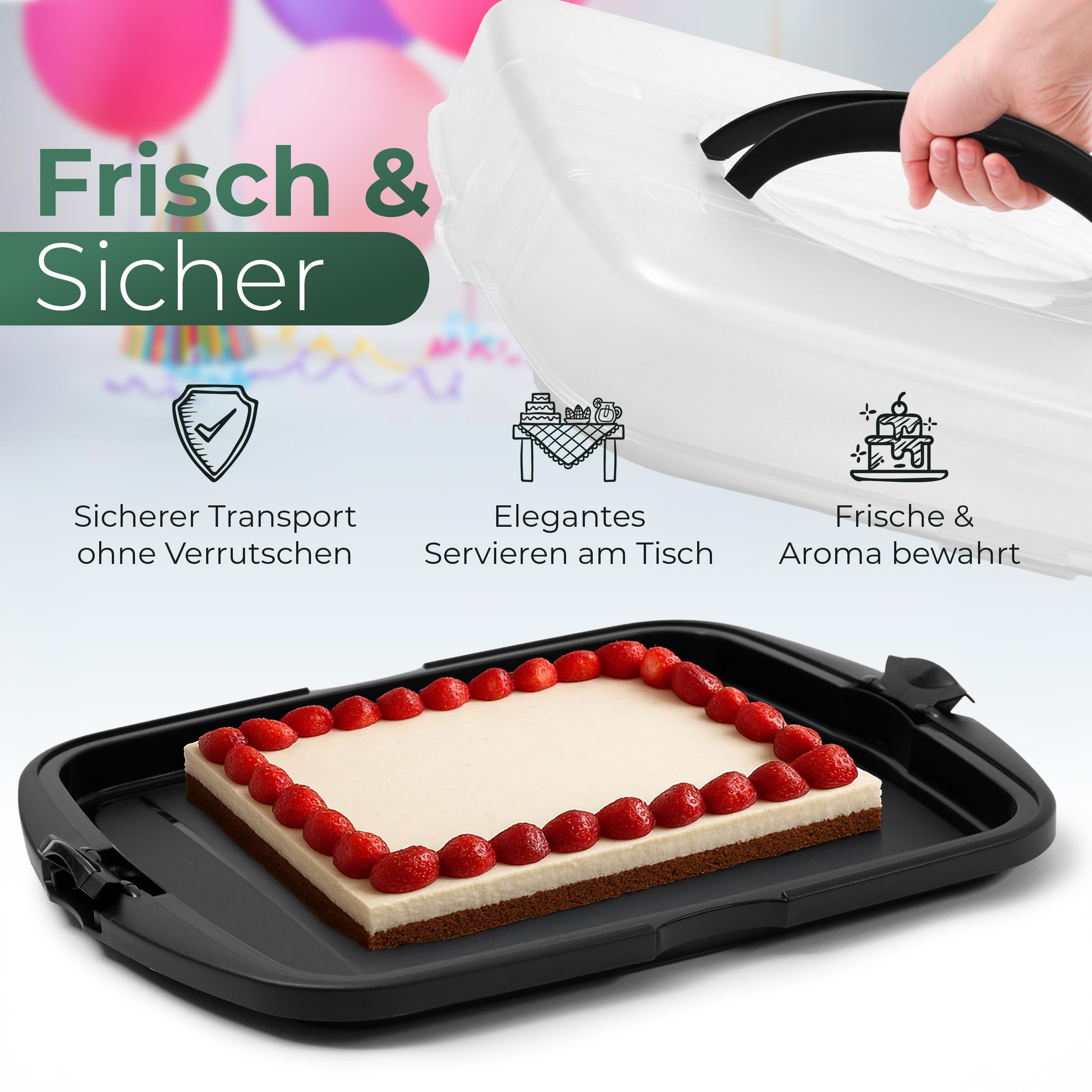 Novaliv 2x Kuchen-Transportbox XL (Rechteckig 47 x 35 x 11 cm), Aufbewahrungsbox aufklappbar, Party-Box Container Tortentransportbox Tortenbehälter Behälter, Kuchen Torten Muffins Desserts Buffet