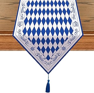 Table Runner Oktoberfest Decoration, Bavarian Decorative Table Cloth Blue, Bavarian Decorative Table Runner for Decoration Oktoberfest Party (Pack of 1)