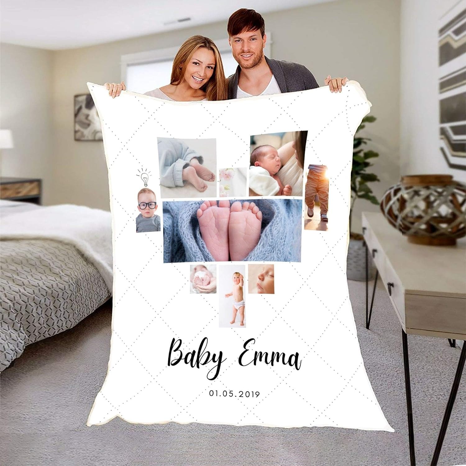 Personalized Collage Baby Blanket for Boys and Girls Baby Shower Present Gender Reveal Gift Customized Blankets with Photos Personalized Kids Blanket with Name for Godson Goddaughter (30x40)