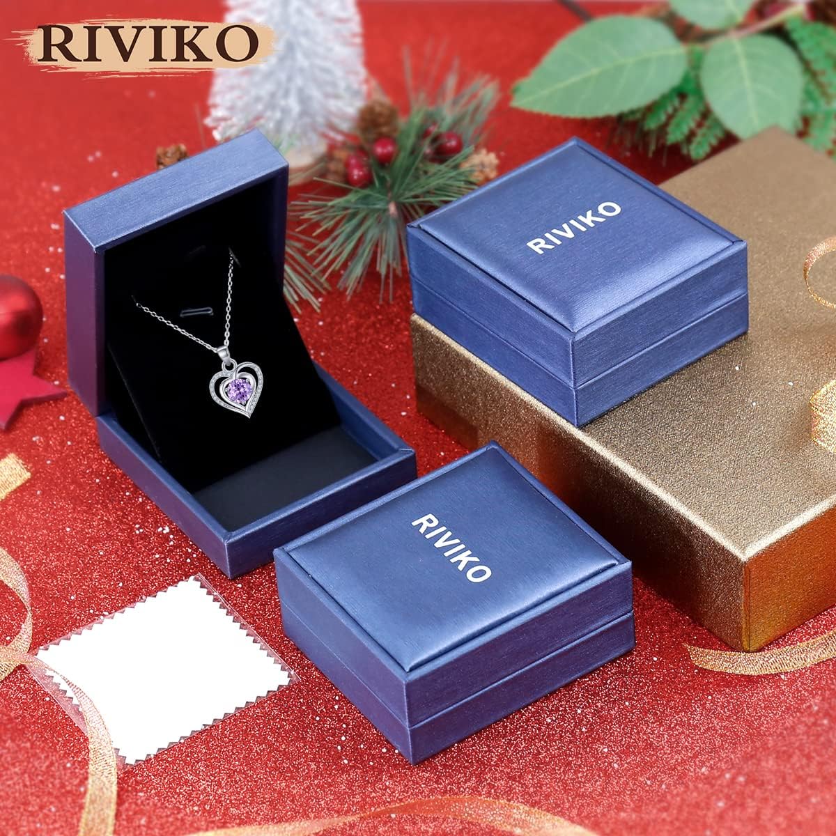 RIVIKO Heart Birthstone Pendant Necklace for Women 925 Sterling Silver Zirconia Necklaces Valentine's Day Anniversary Birthday Mothers Day Jewelry Gifts For Her Mother Wife - Image 6