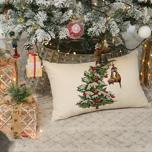 Miniatura 6 de RABUSOFA Fundas de almohada de Navidad de invierno de 12 x 20 pulgadas, decoraciones de árbol de Navidad, fundas de almohada decorativas, fundas de