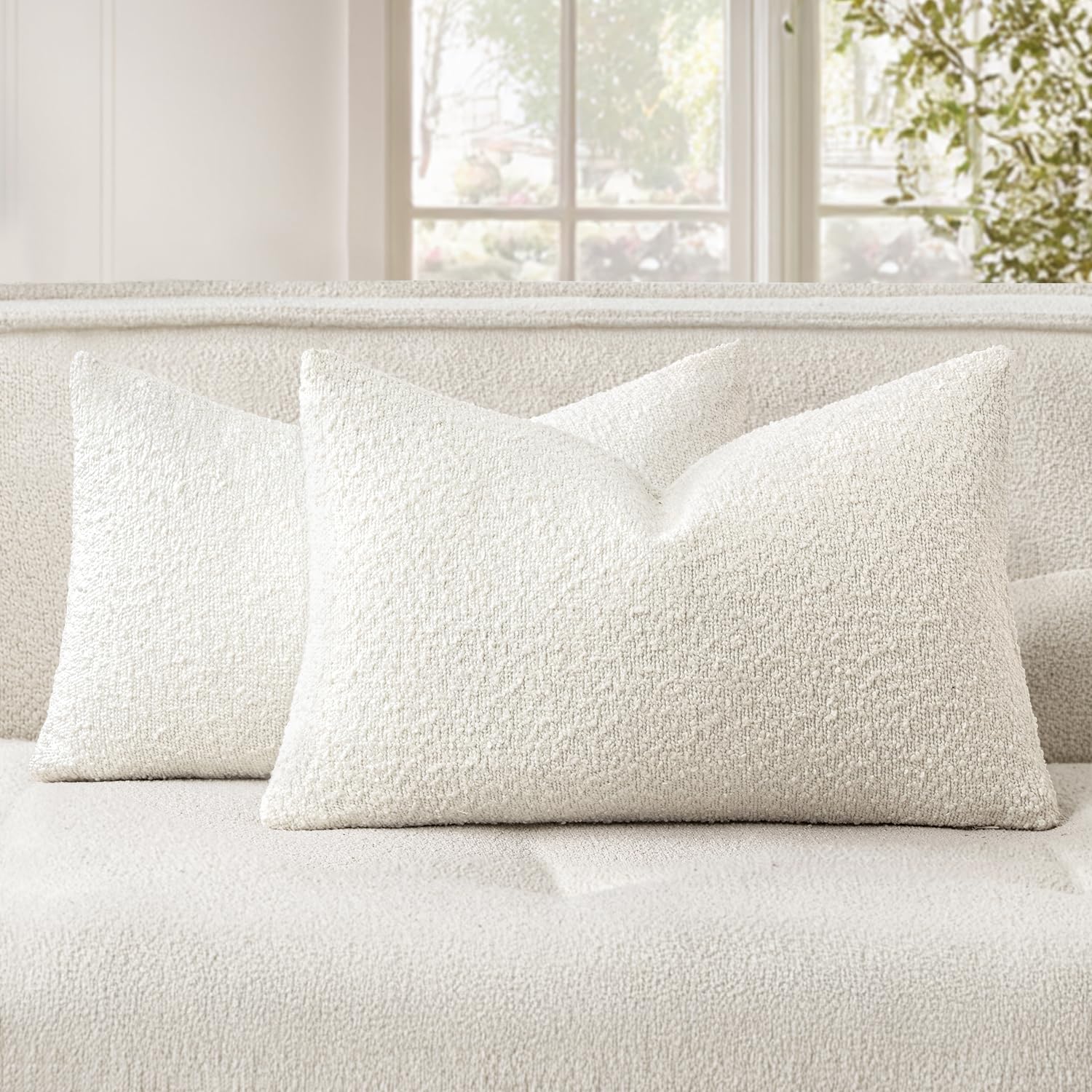 Woaboy Pack of 2 12x20 Inch Decorative Boucle Throw Pillow Covers Textured Lumbar Pillowcaes Accent Solid Cozy Soft Cushion Covers Home Decor for Bed