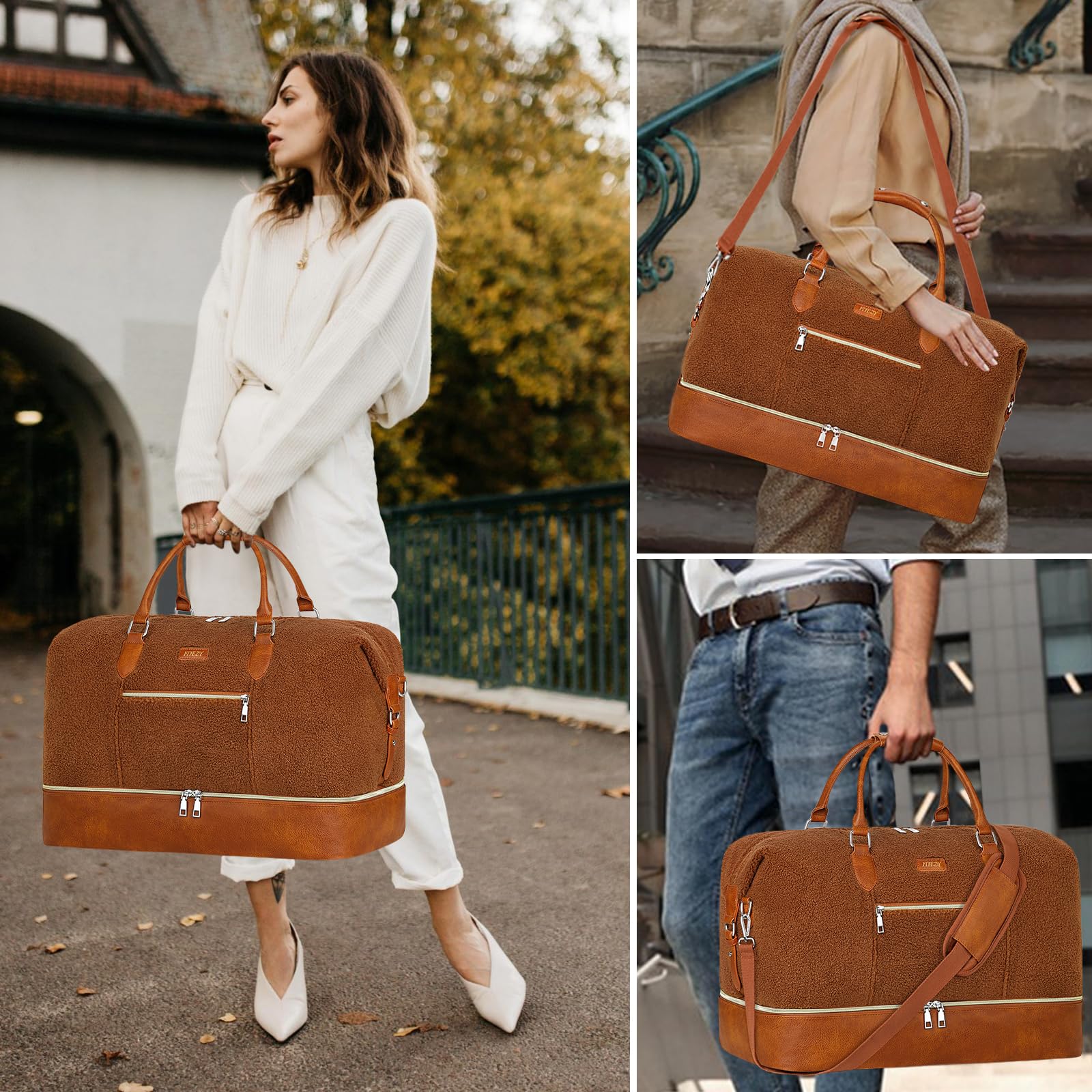 Borsone da viaggio da donna, borsa da viaggio con scomparto per scarpe, grande borsa da viaggio in nylon per il fine settimana, 8a-marrone, L, Moderno e Funzionale