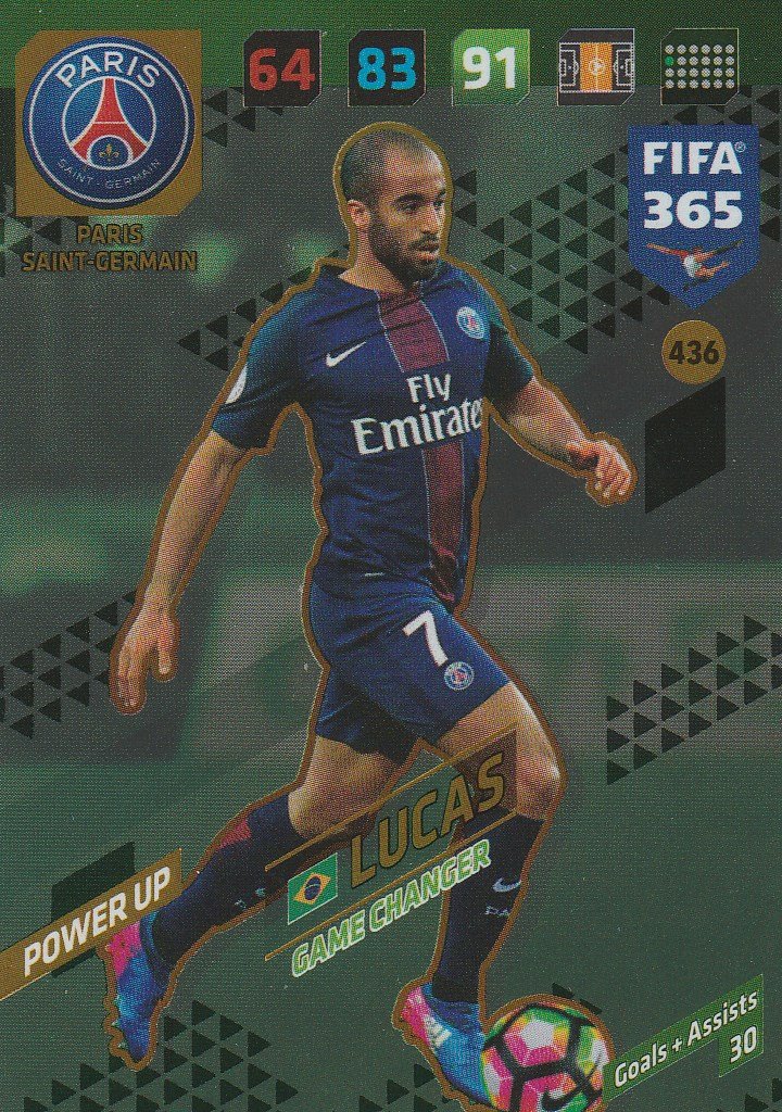 Panini ADRENALYN 2018 FIFA 365 436. Lucas (Paris Saint-Germain) Game Changer