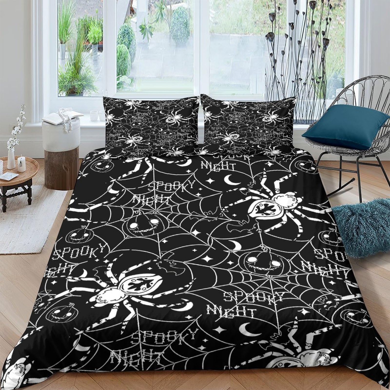 Ctjqhvkz Style-4 3D Printed Black Spider Web Fitted Sheet Microfiber Breathable Gothic Halloween Bed Cover For Bedroom Dorm Decor Single（135X200cm）