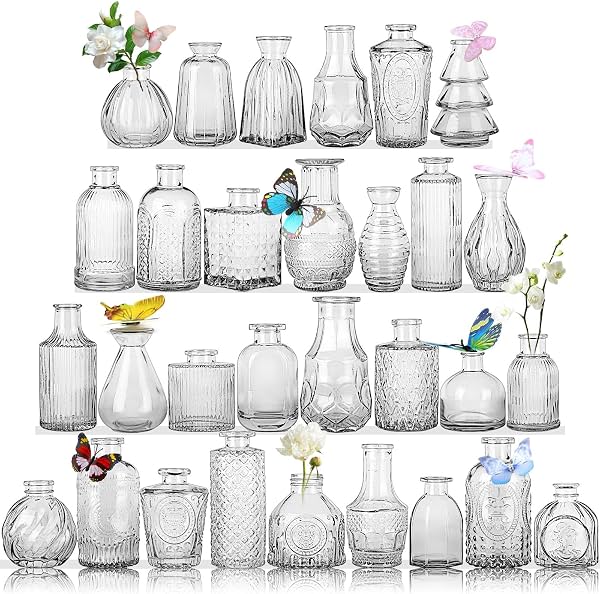Set de 30 floreros pequeños de vidrio a granel, floreros pequeños para flores como centros de mesa para bodas, floreros de vidrio transparente adecuados para decoraciones de boda, decoración del hogar en Navidad (transparente, 30 piezas)