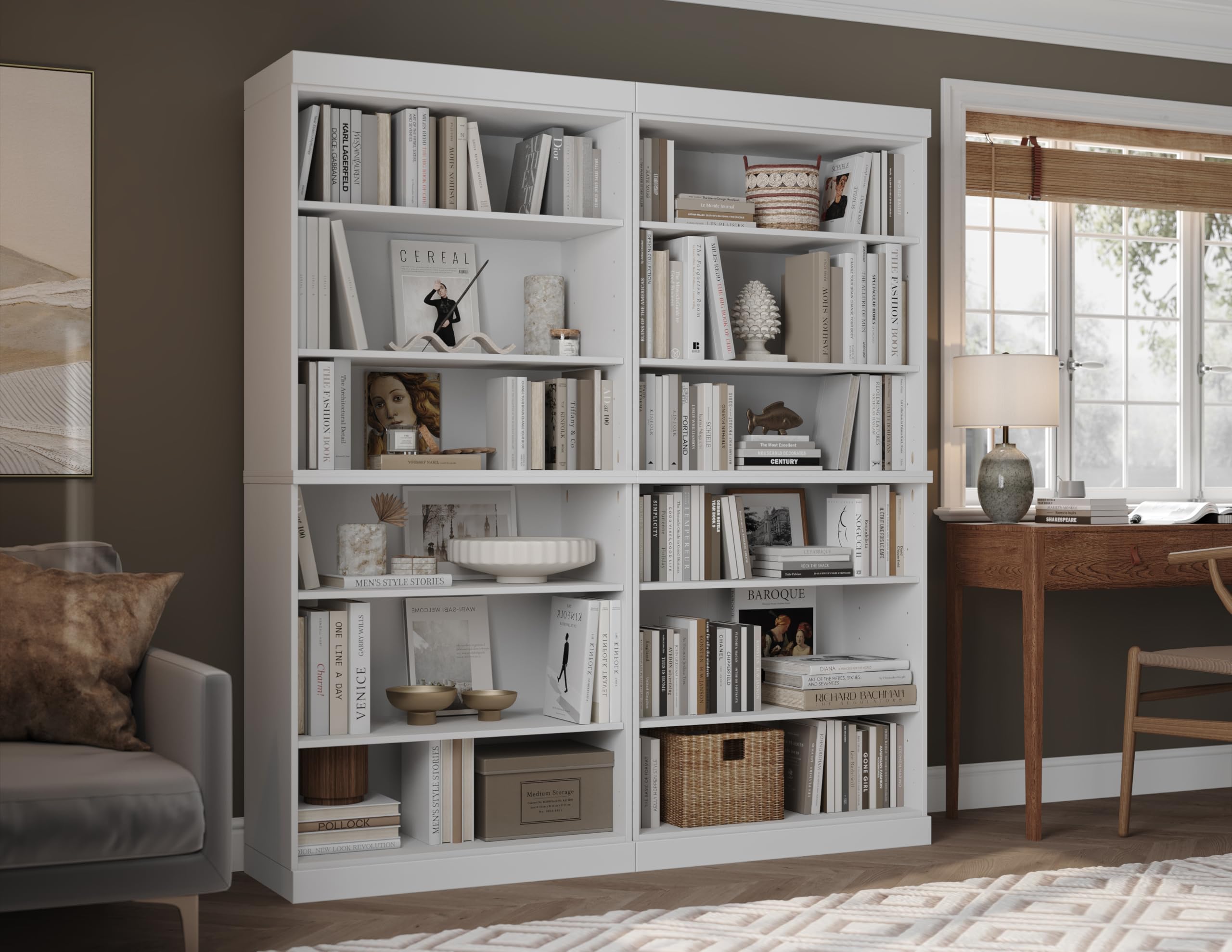 Palace Imports 12-Tier White Solid Wood Bookcase - 64" Wide Wooden Bookshelf, Modular Cabinets with Adjustable Shelves - 71.5" Tall Bookcases for Living Room - 100% Eco-Friendly Wood