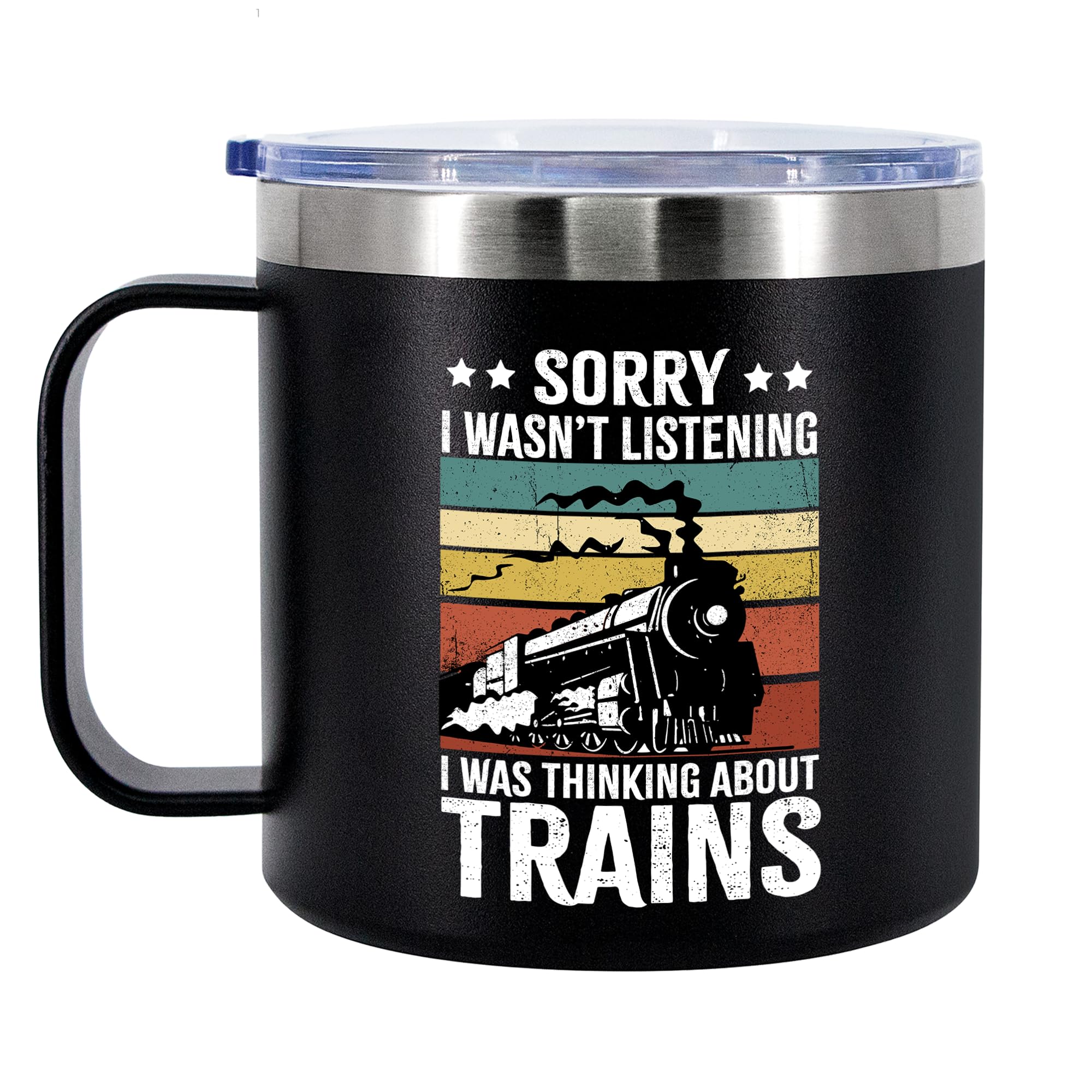 Panvola Sorry I Wasn't Listening I Was Thinking About Trains Mug 14oz Black