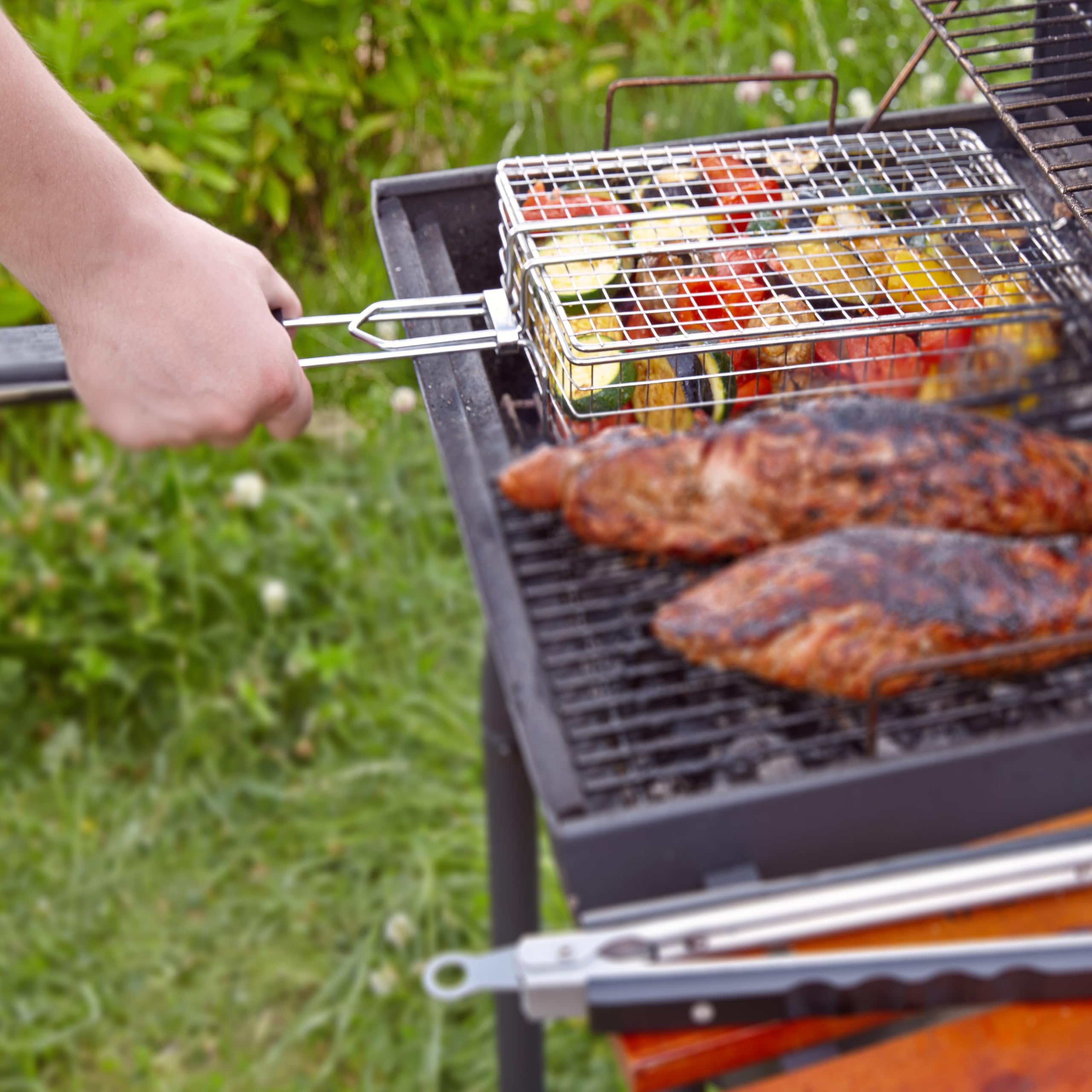 Deepen Cestino Portatile per Barbecue - Cestino per Barbecue con Manico Rimovibile & spazzole in silicone Perfetto per Grigliare Bistecche, Salmone & Verdure