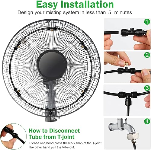 Miniatura 6 de Kit de nebulización de ventilador, sistema de refrigeración por nebulización de ventilador para exteriores con línea de nebulización de 19.36 pies +