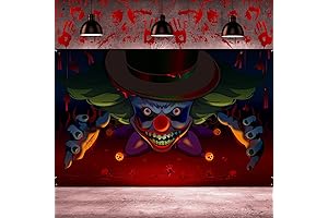 Spooky Neon Ambiance: Halloween Clown Decorations with Eerie Backdrop