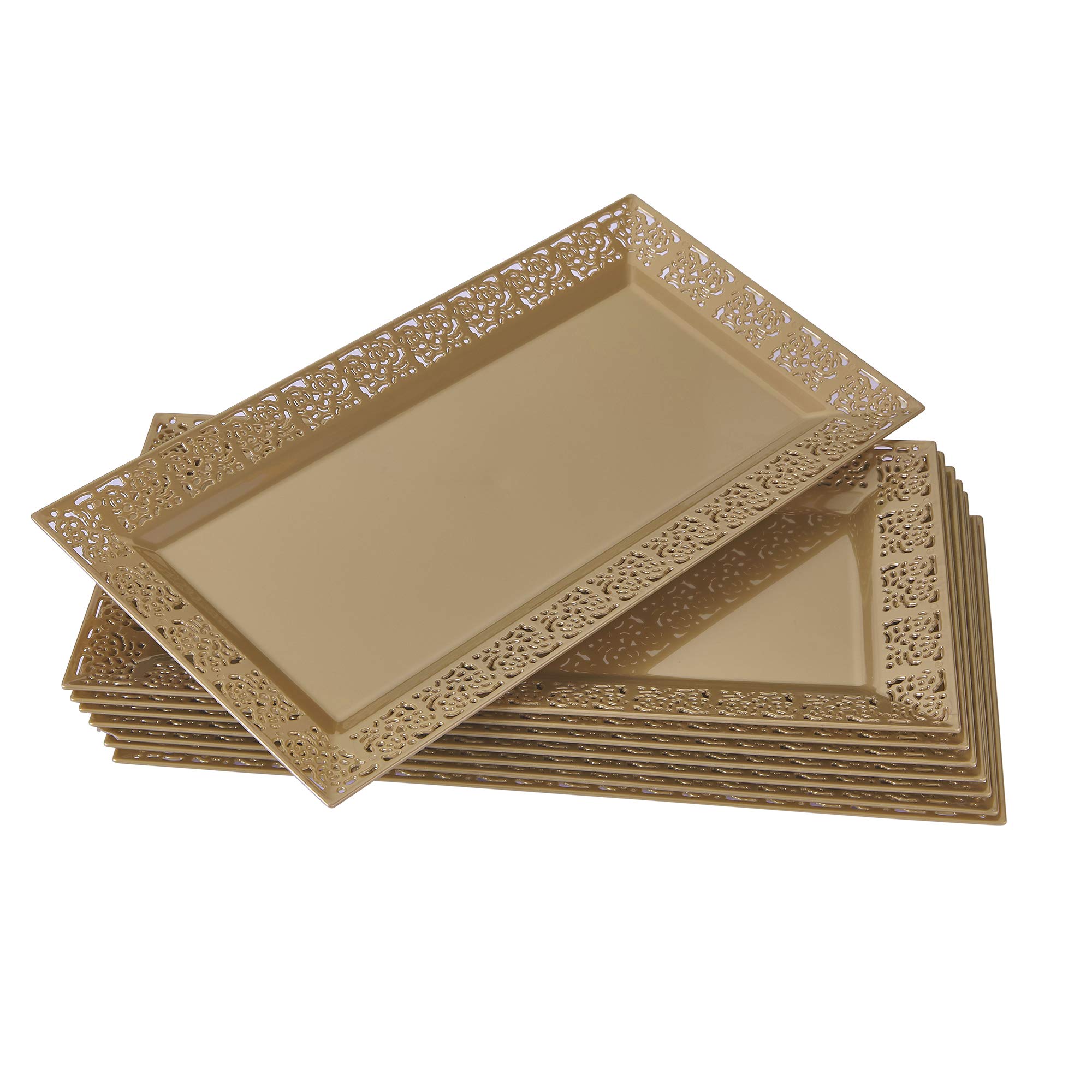 DISPOSABLE LACE TRAYS | for Upscale Wedding & Dining | 6 pc | Gold | 14" x 7 . 5"