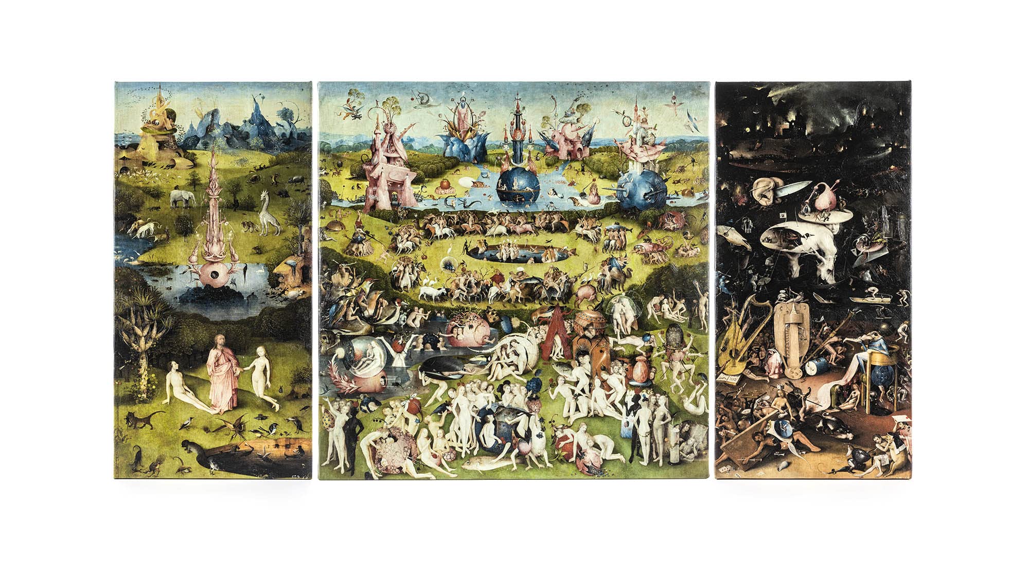 ShopArt - Quadro Effetto Pennellate Hieronymus Bosch Trittico del Giardino delle Delizie - Stampa Fine Art su tela Canvas Pronto da Appendere (cm 100 x 180)