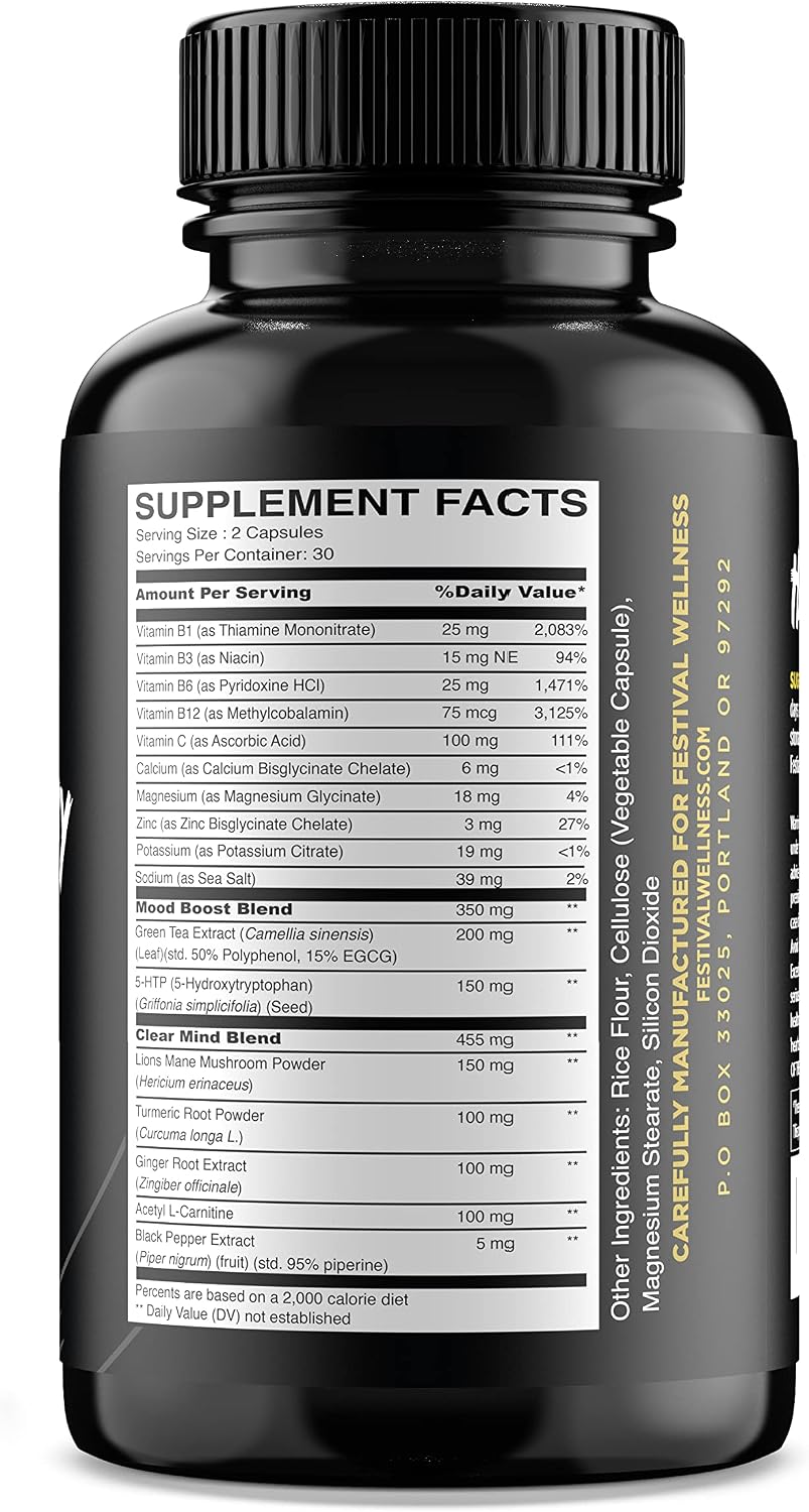 Harmony: Festival Recovery | Post-Festival, Rave, and Party Recovery Supplement | 5-HTP + Mood Boost, Replenishes B-Vitamins & Electrolytes, Promotes a Clear Mind