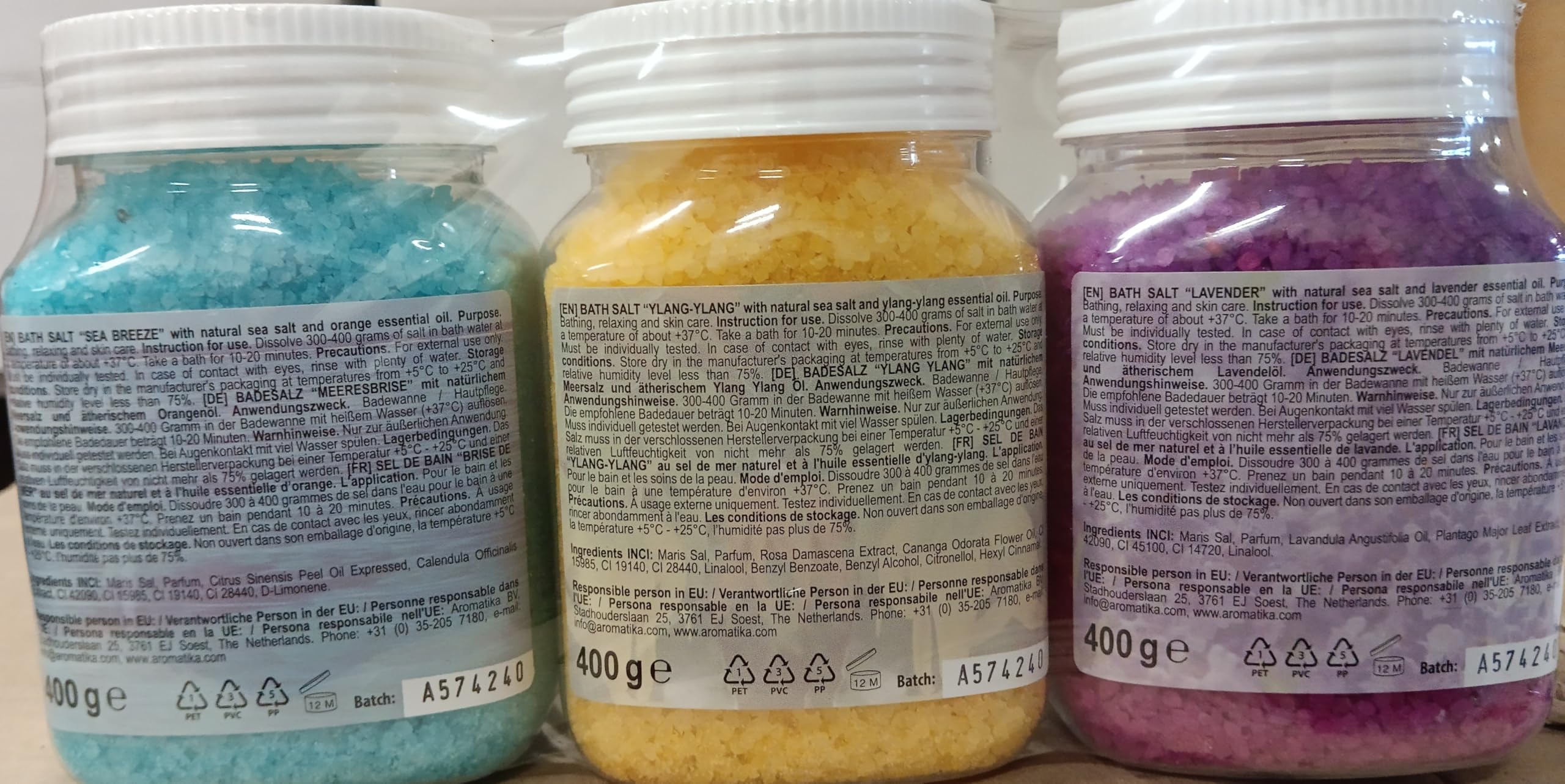 Set Sali da Bagno di Lavanda - Brezza Marina - Ylang-Ylang - Naturale al 100% - Ideale per Dormire Bene - Antistress - Cura del Corpo - Benessere - Bellezza - Rilassamento - Spa